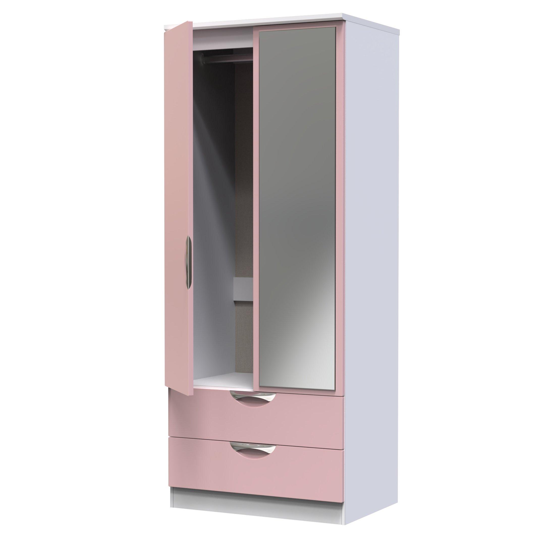 Kobe Pink & Whi - Welcome Furniture - Camden 2 Door 2 Drawer Mirrored Robe - Ready Assem - 5
