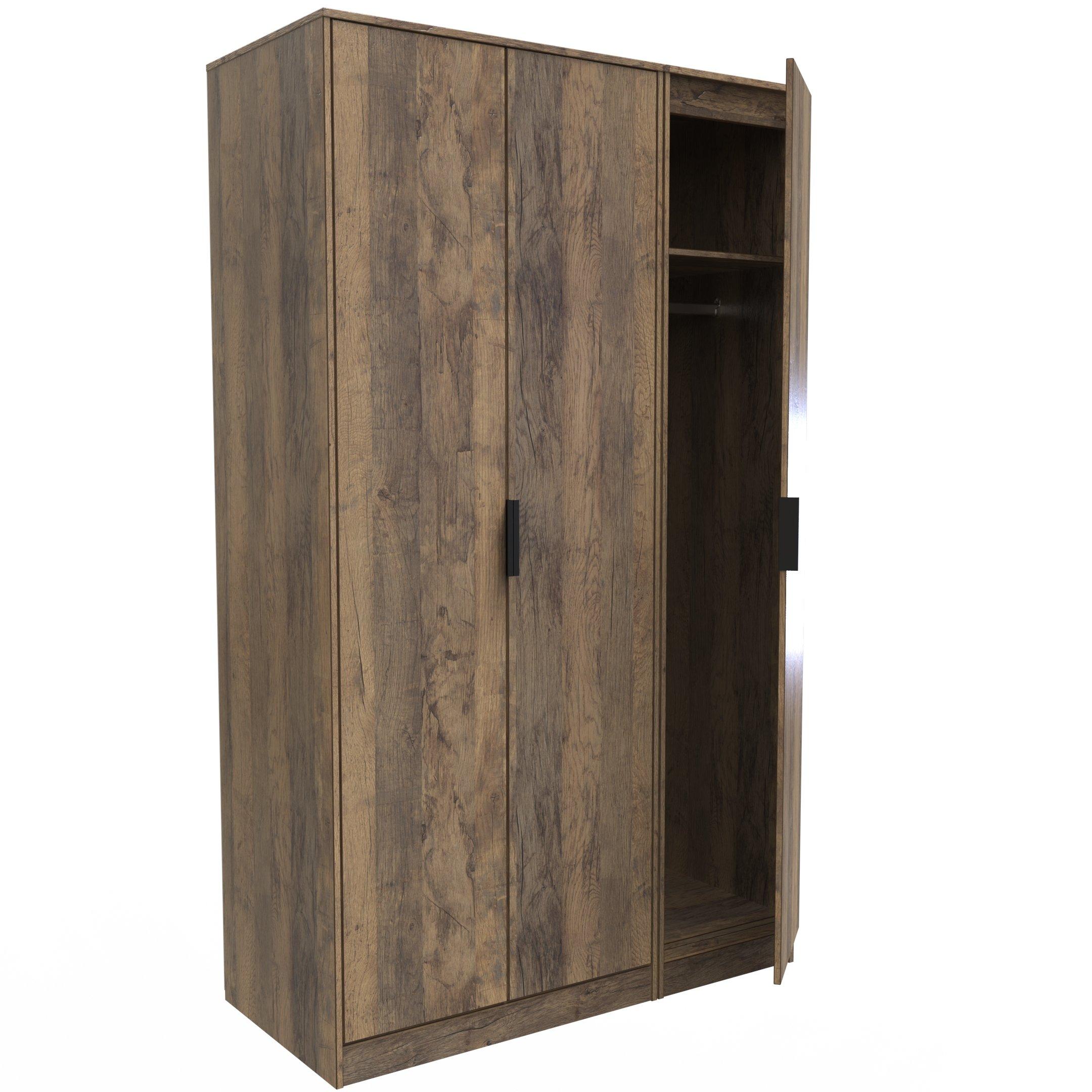 Vintage Oak - Welcome Furniture - Severn 3 Door Wardrobe - Ready Assembled - 6