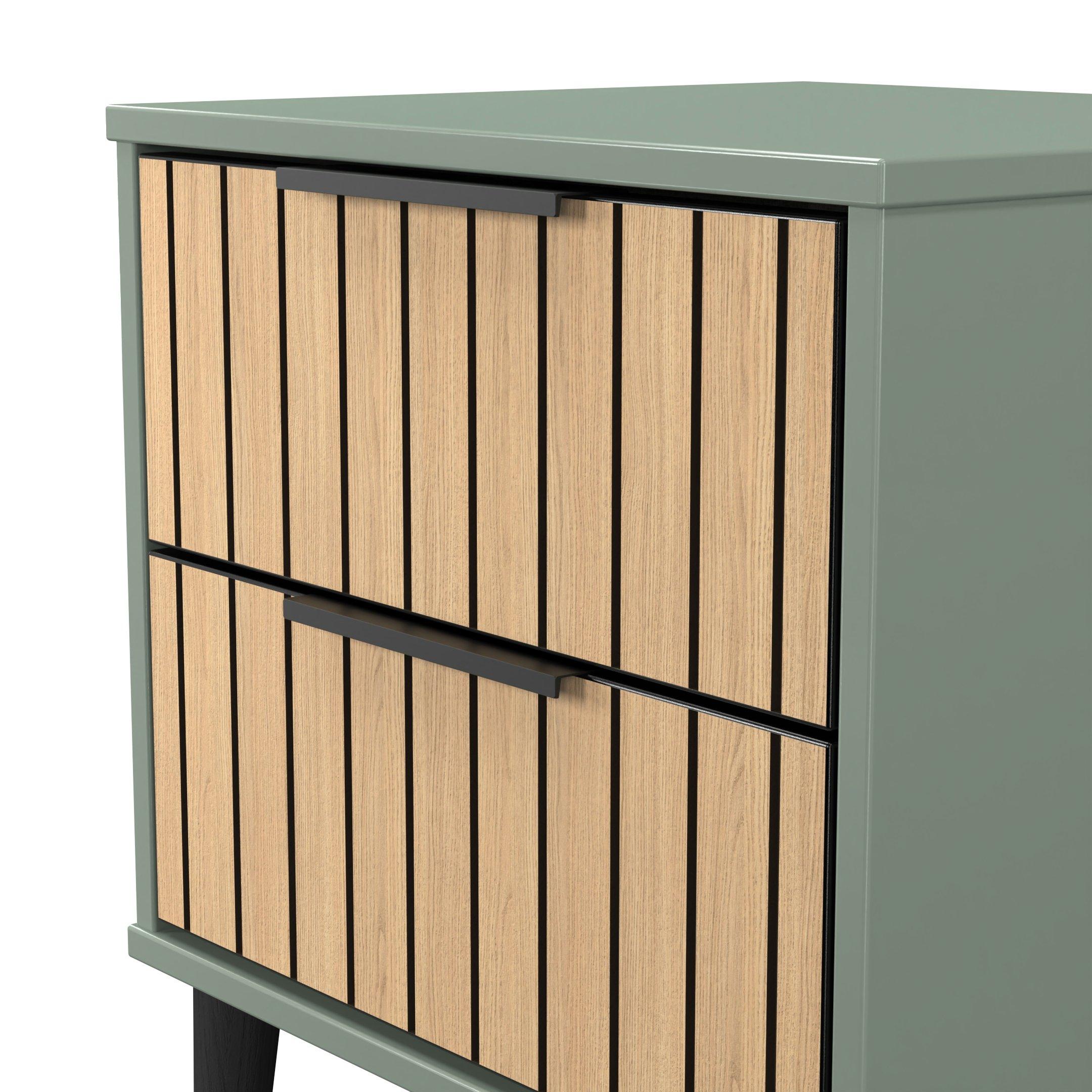 Slatted Oak & R - Welcome Furniture - Fiji 2 Drawer Bedside Cabinet - Ready Assembled - 4