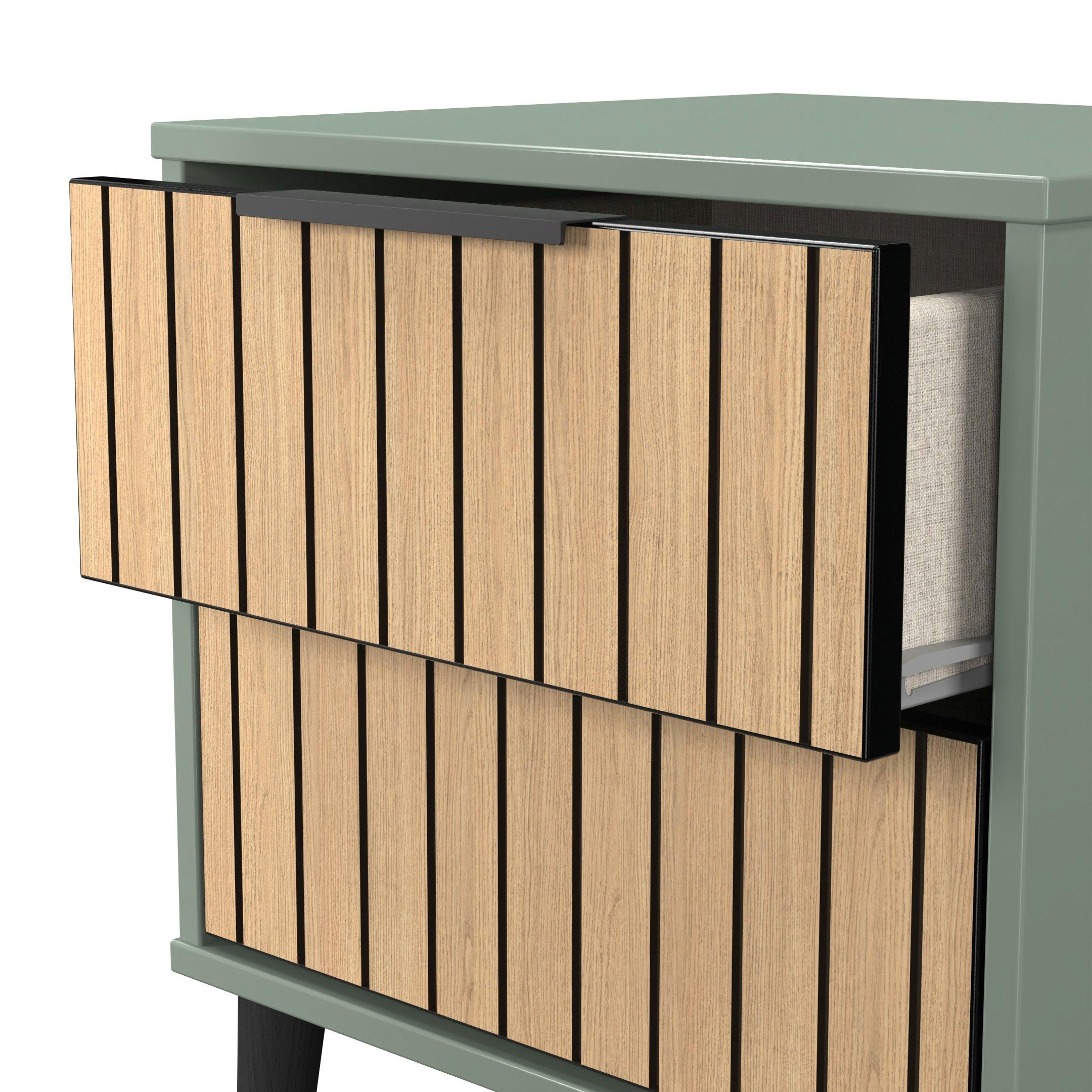 Slatted Oak & R - Welcome Furniture - Fiji 2 Drawer Bedside Cabinet - Ready Assembled - 5