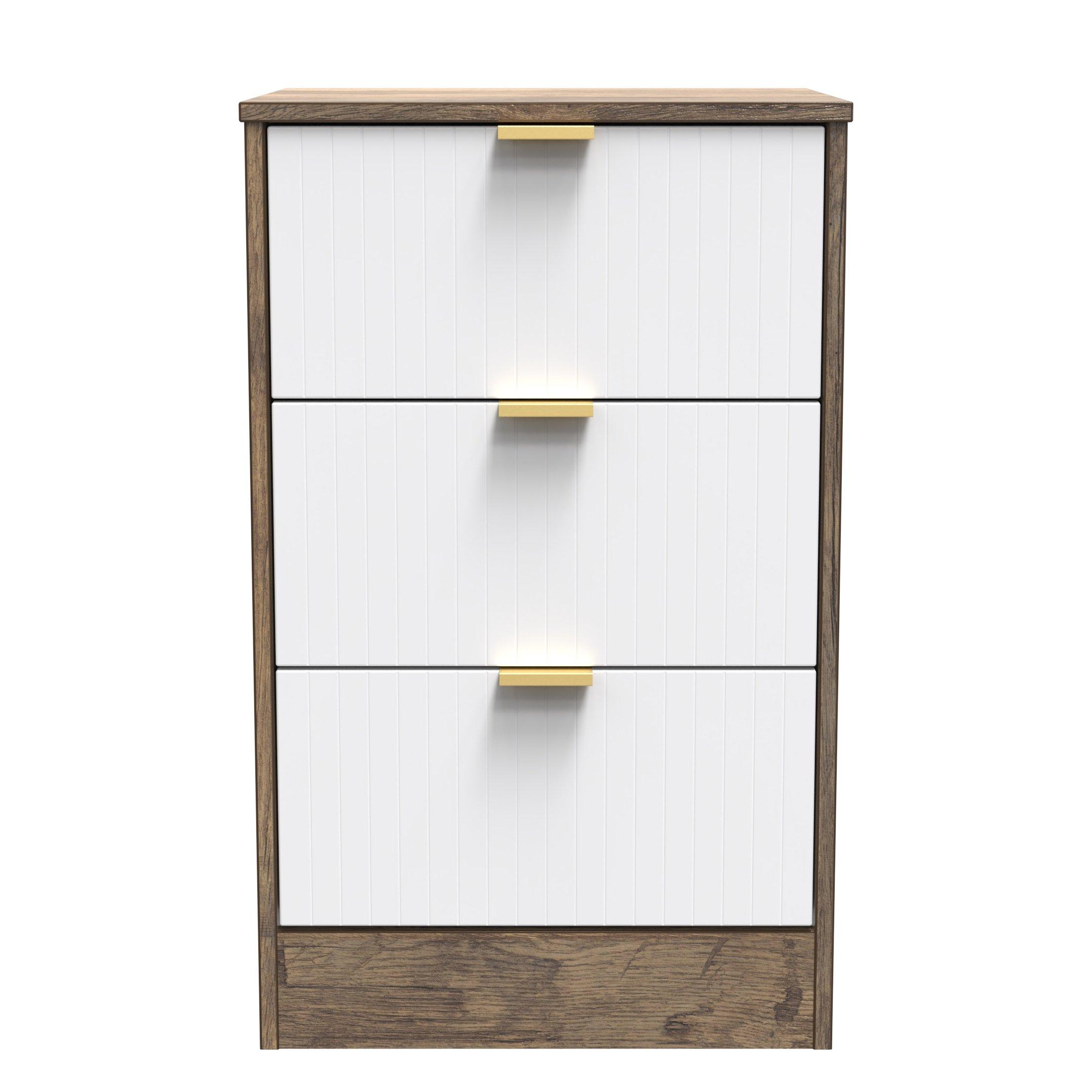 White Matt & Vi - Welcome Furniture - Nashville 3 Drawer Bedside Cabinet - 2