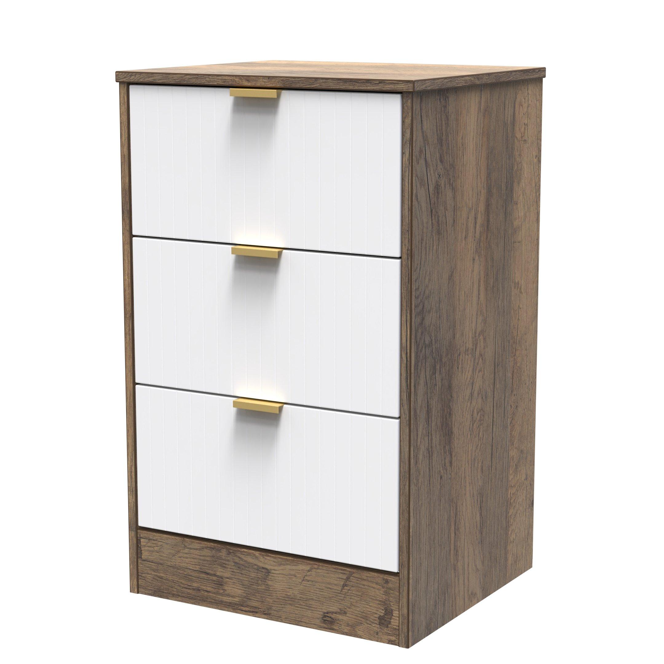 White Matt & Vi - Welcome Furniture - Nashville 3 Drawer Bedside Cabinet - 4