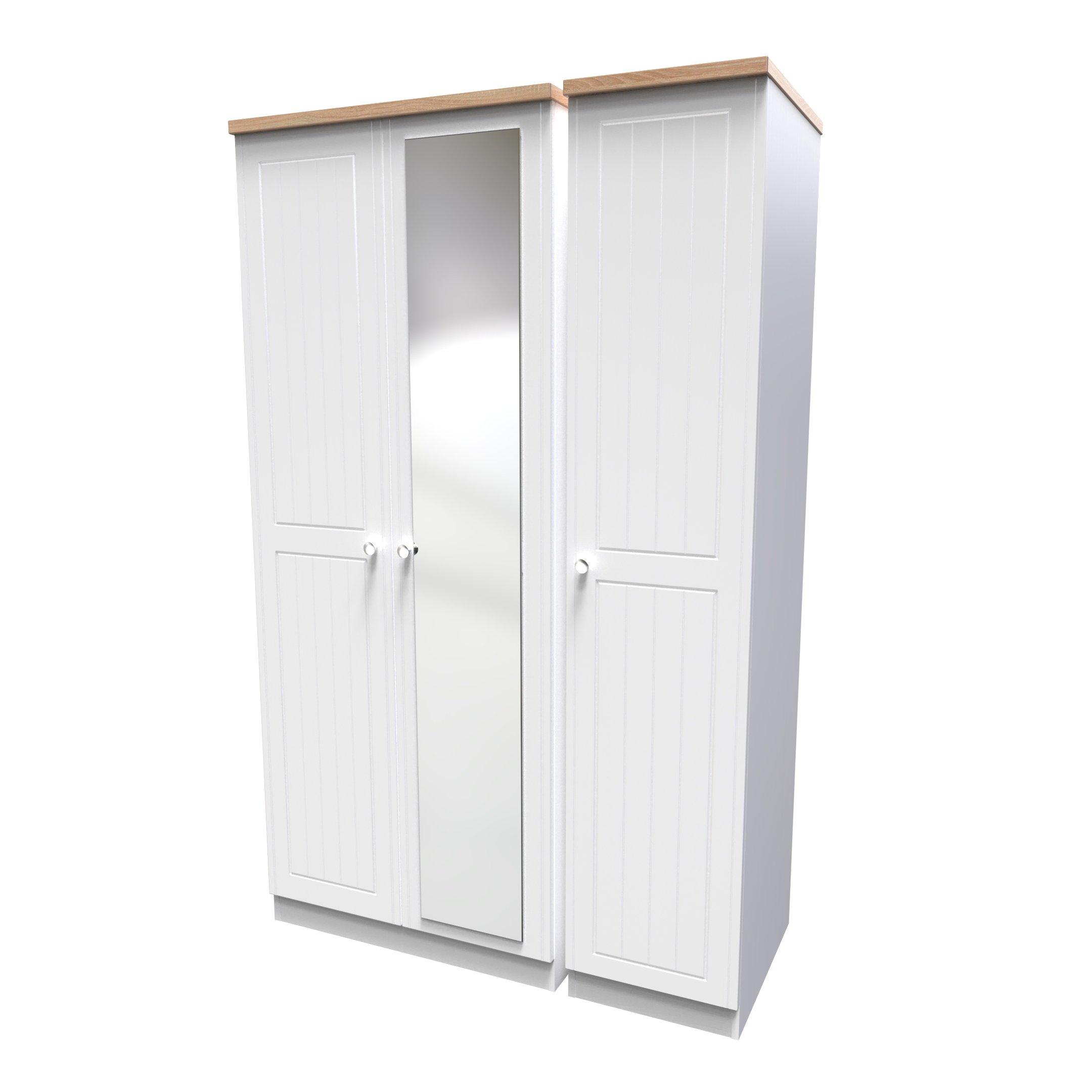 Porcelain Ash & - Welcome Furniture - Vienna Triple Mirror Wardrobe - Ready Assembled - 3