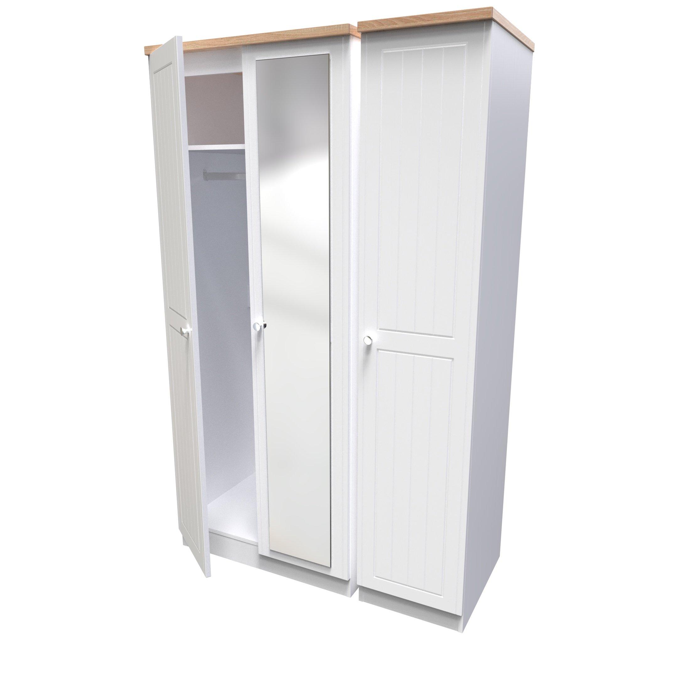 Porcelain Ash & - Welcome Furniture - Vienna Triple Mirror Wardrobe - Ready Assembled - 5