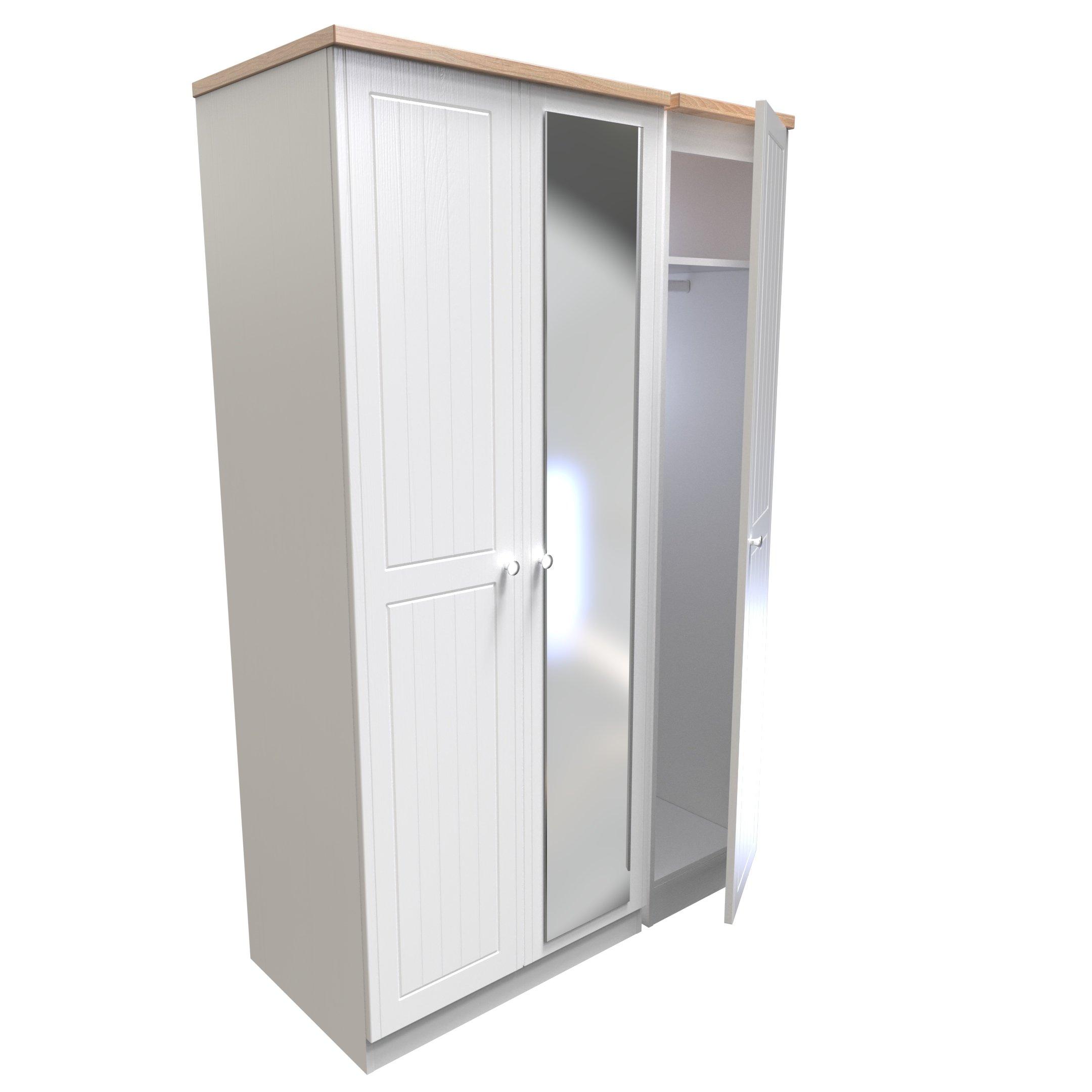 Porcelain Ash & - Welcome Furniture - Vienna Triple Mirror Wardrobe - Ready Assembled - 6