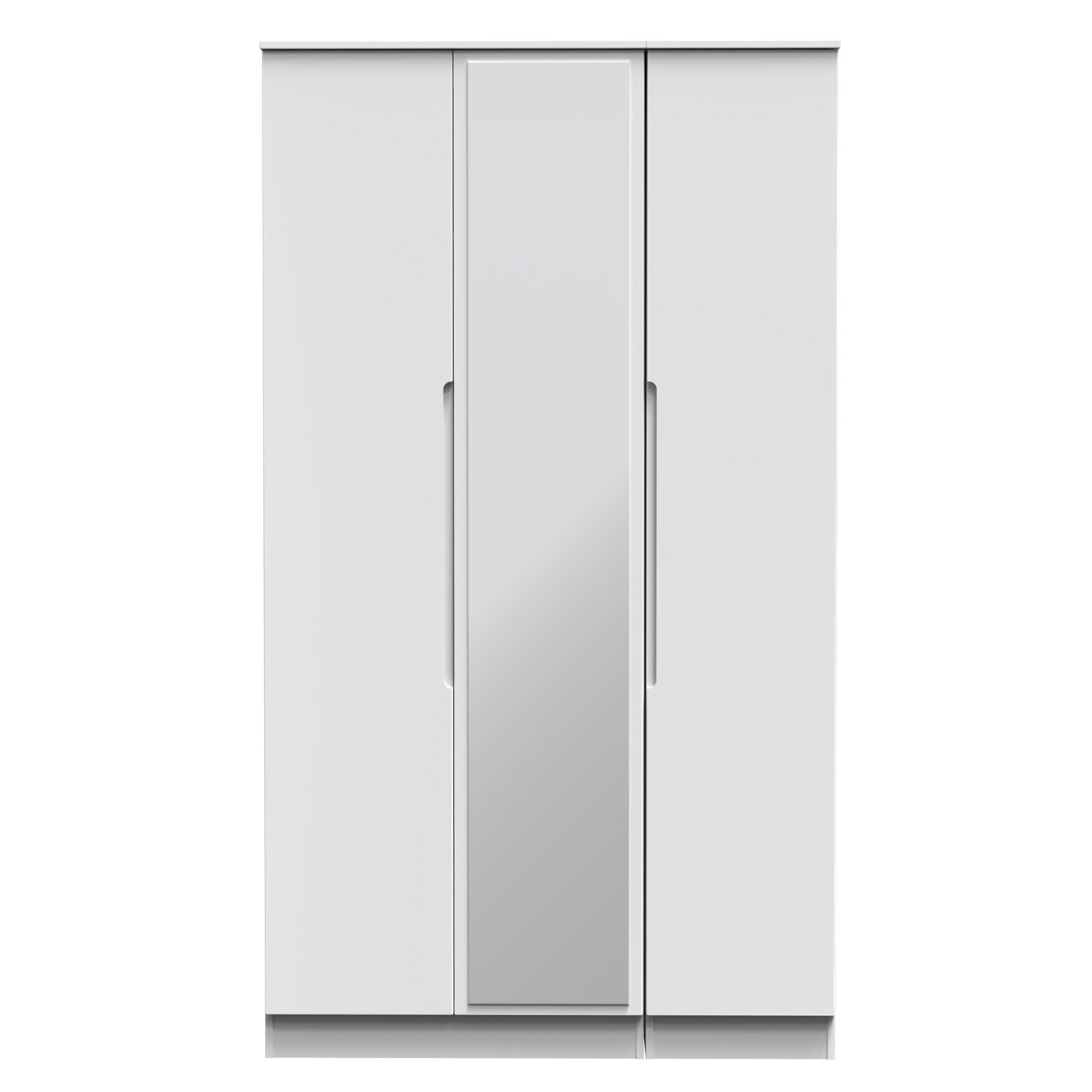 Welcome Furniture  Milan Tall Triple Mirror Wardrobe - Ready Assemble - White Gloss & W - Extra Larg
