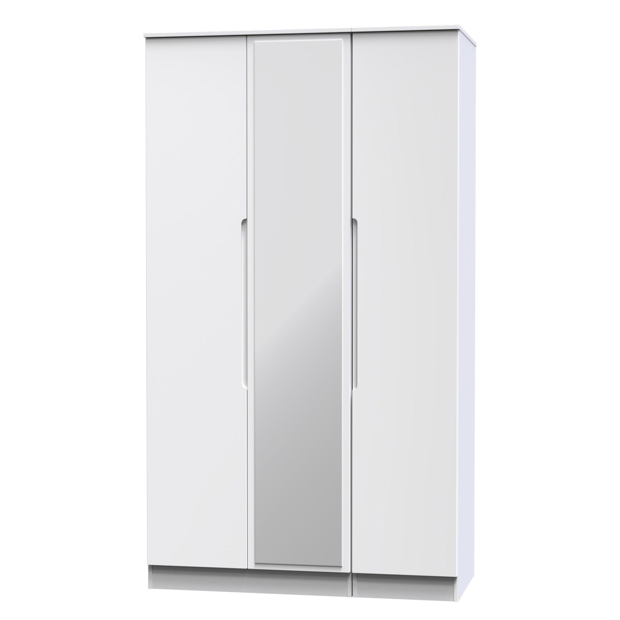 White Gloss & W - Welcome Furniture - Milan Tall Triple Mirror Wardrobe - Ready Assemble - 3