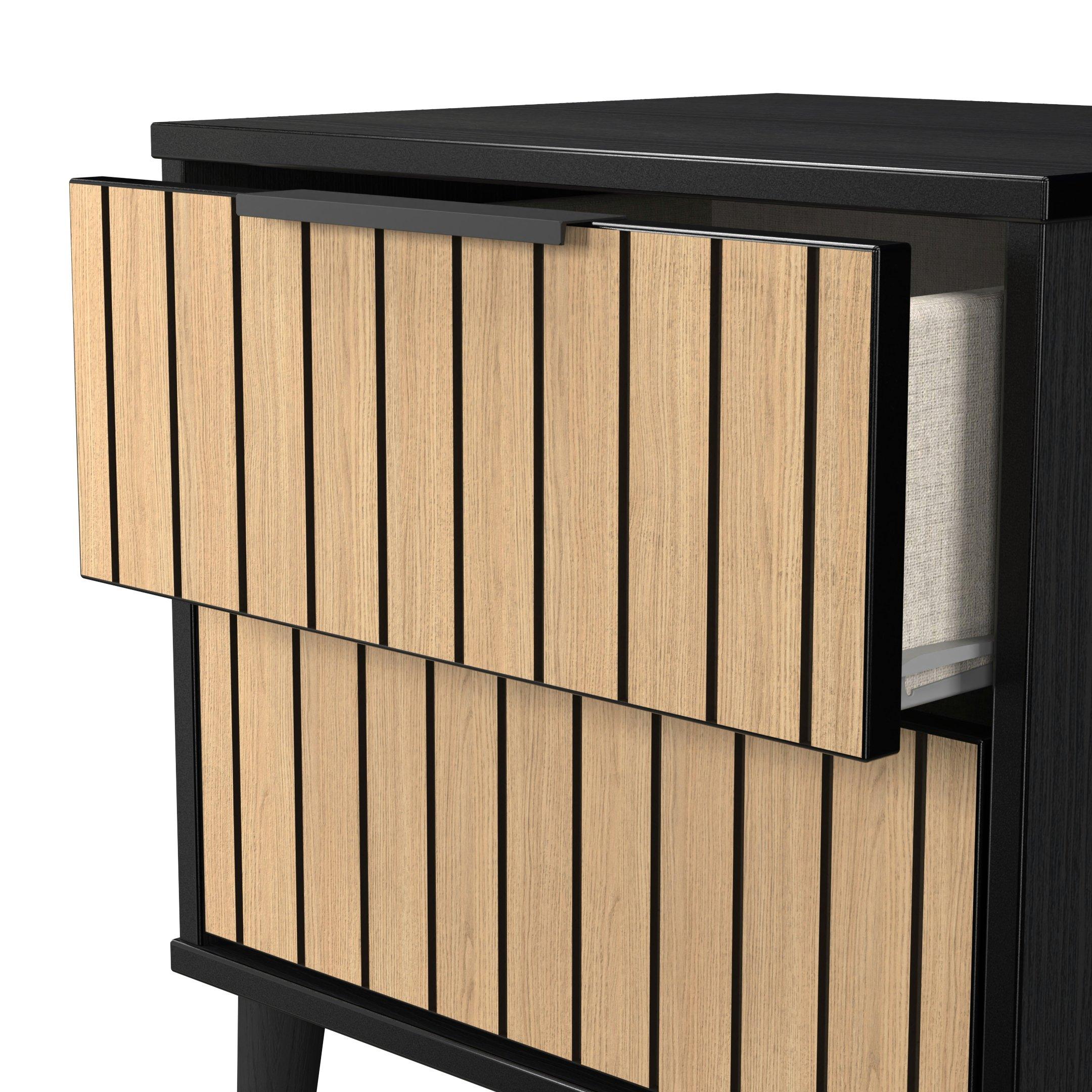 Slatted Oak & B - Welcome Furniture - Fiji 2 Drawer Bedside Cabinet - Ready Assembled - 5
