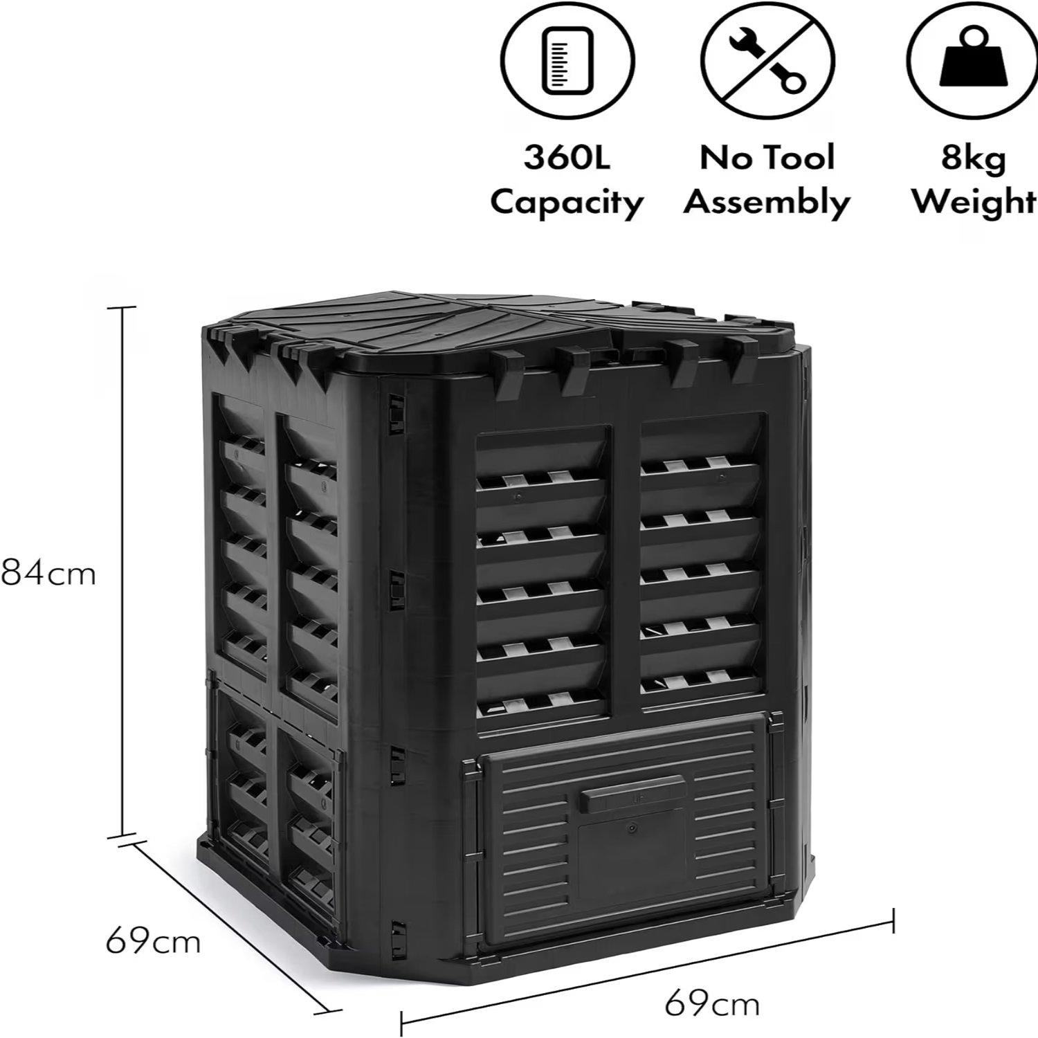Black - VonHaus - VonHaus - 360L Black Composter - 7