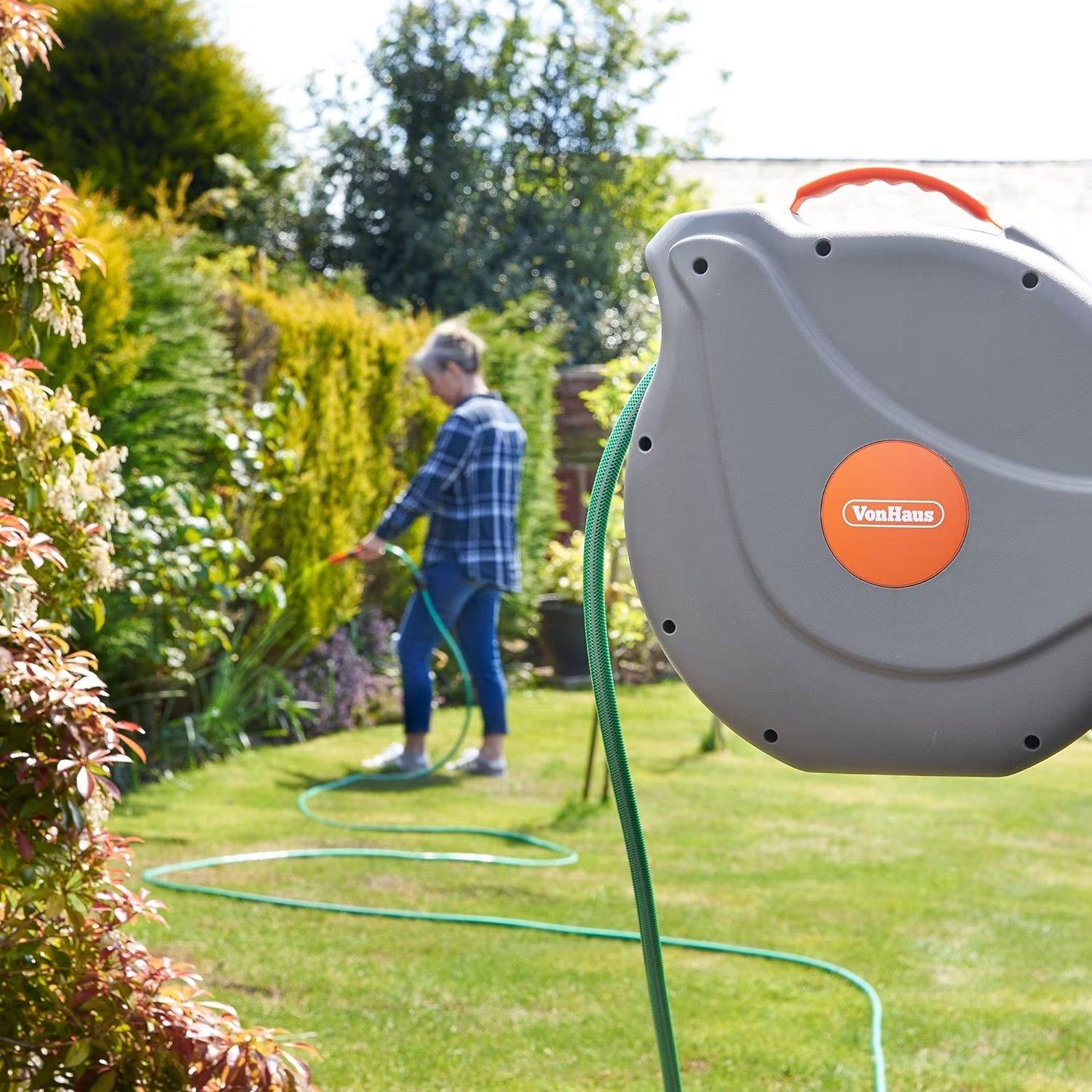 Grey - VonHaus - VonHaus Hose Wall Mounted Hose Auto Rewind - 7
