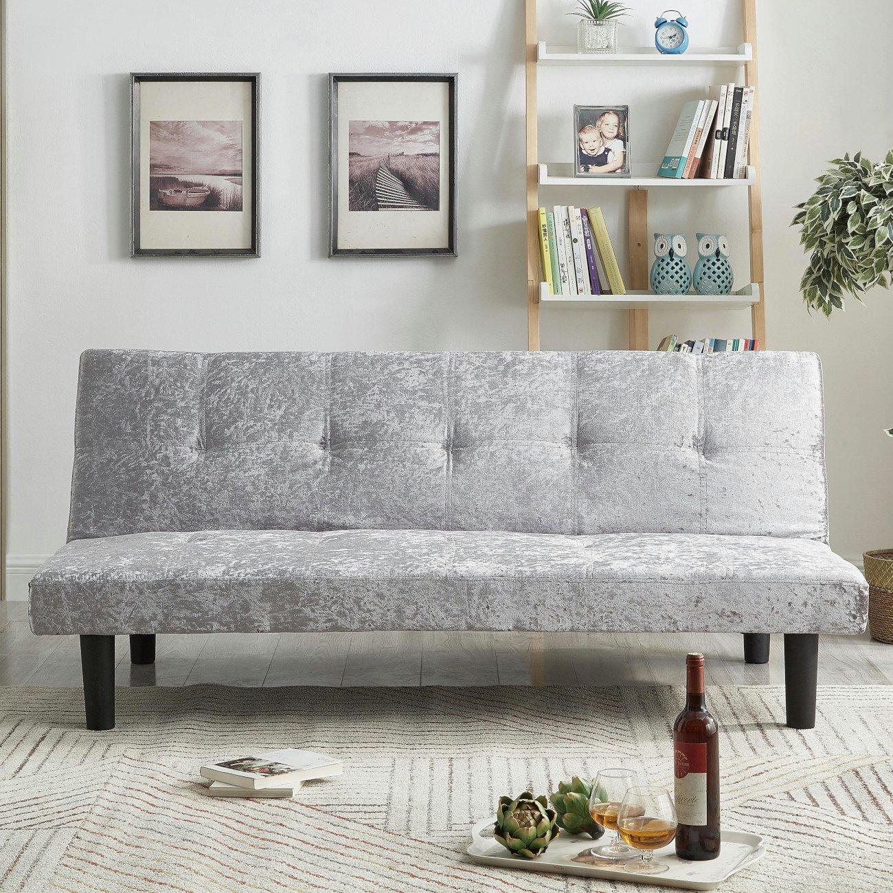 Silver - Comfy Living - Single Crushed Velvet Sofa Bed Only