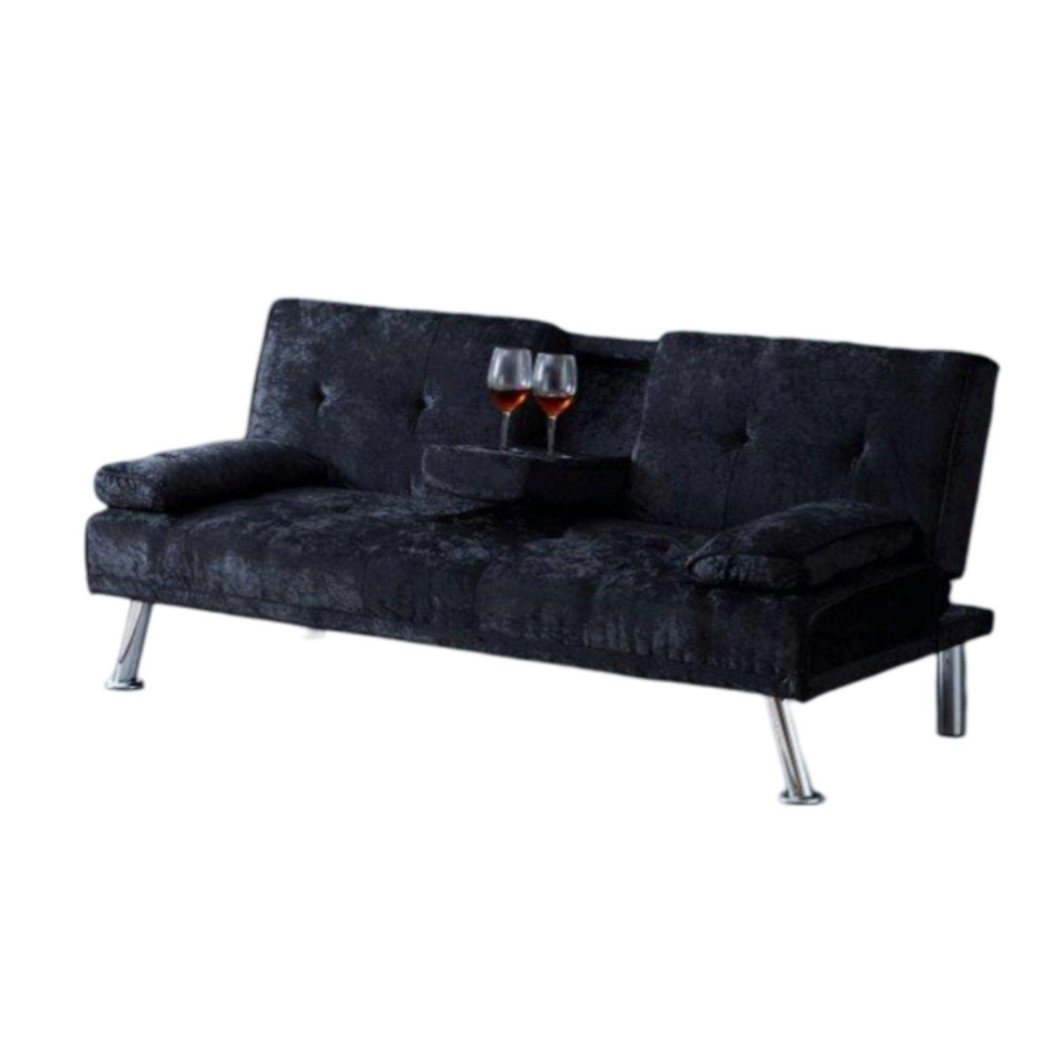 Black - Comfy Living - Single Crushed Velvet Sofa Bed with Bluetooth