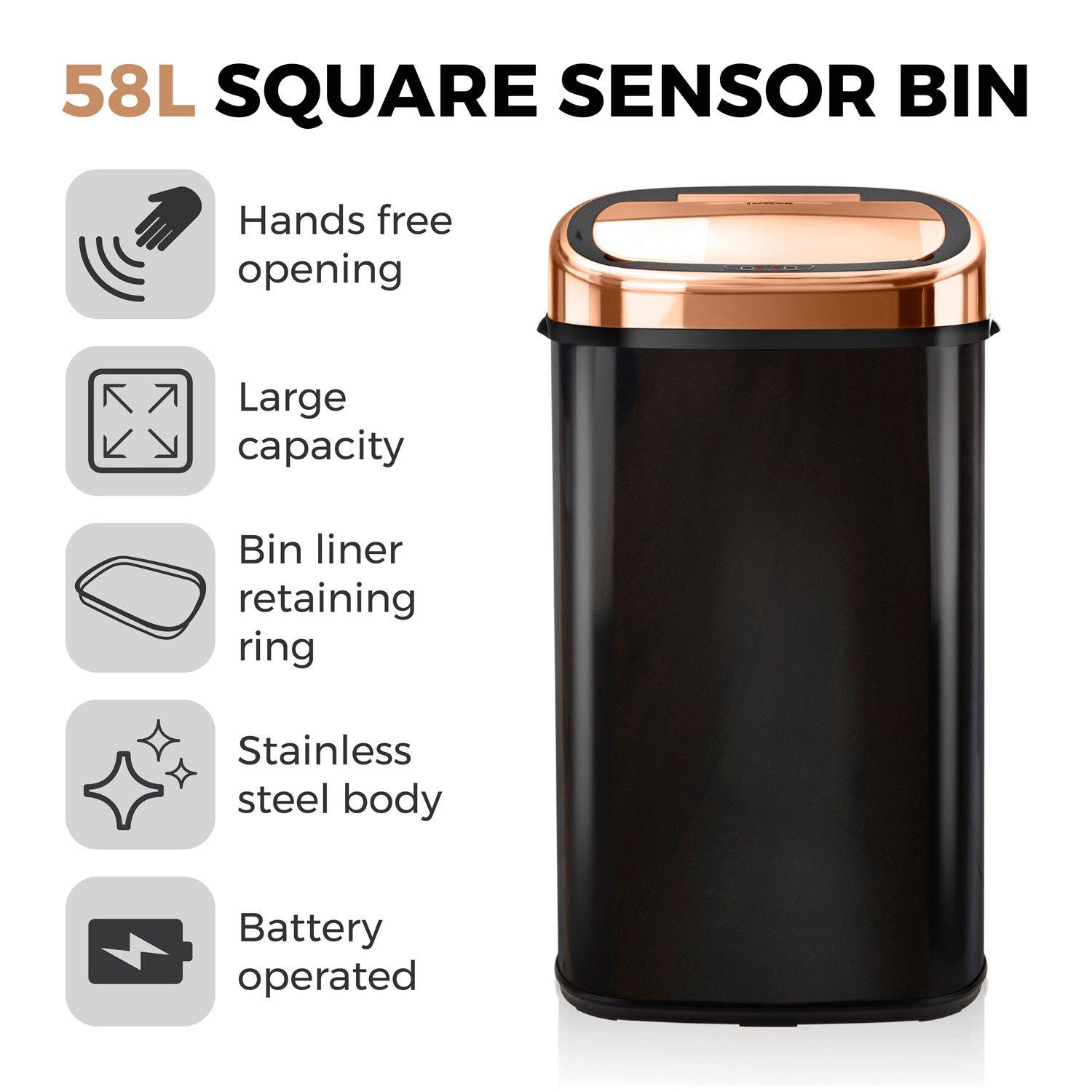 Black - Tower - Rose Gold 58 Litre Square Sensor Bin - 2