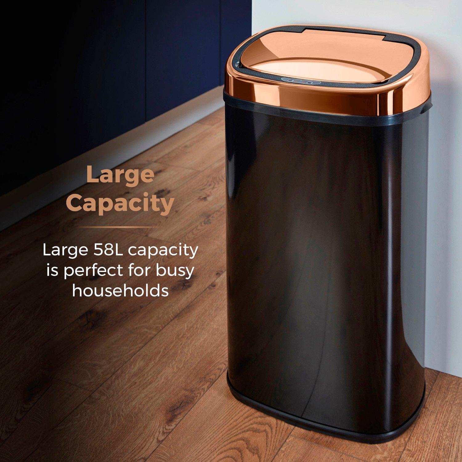 Black - Tower - Rose Gold 58 Litre Square Sensor Bin - 4