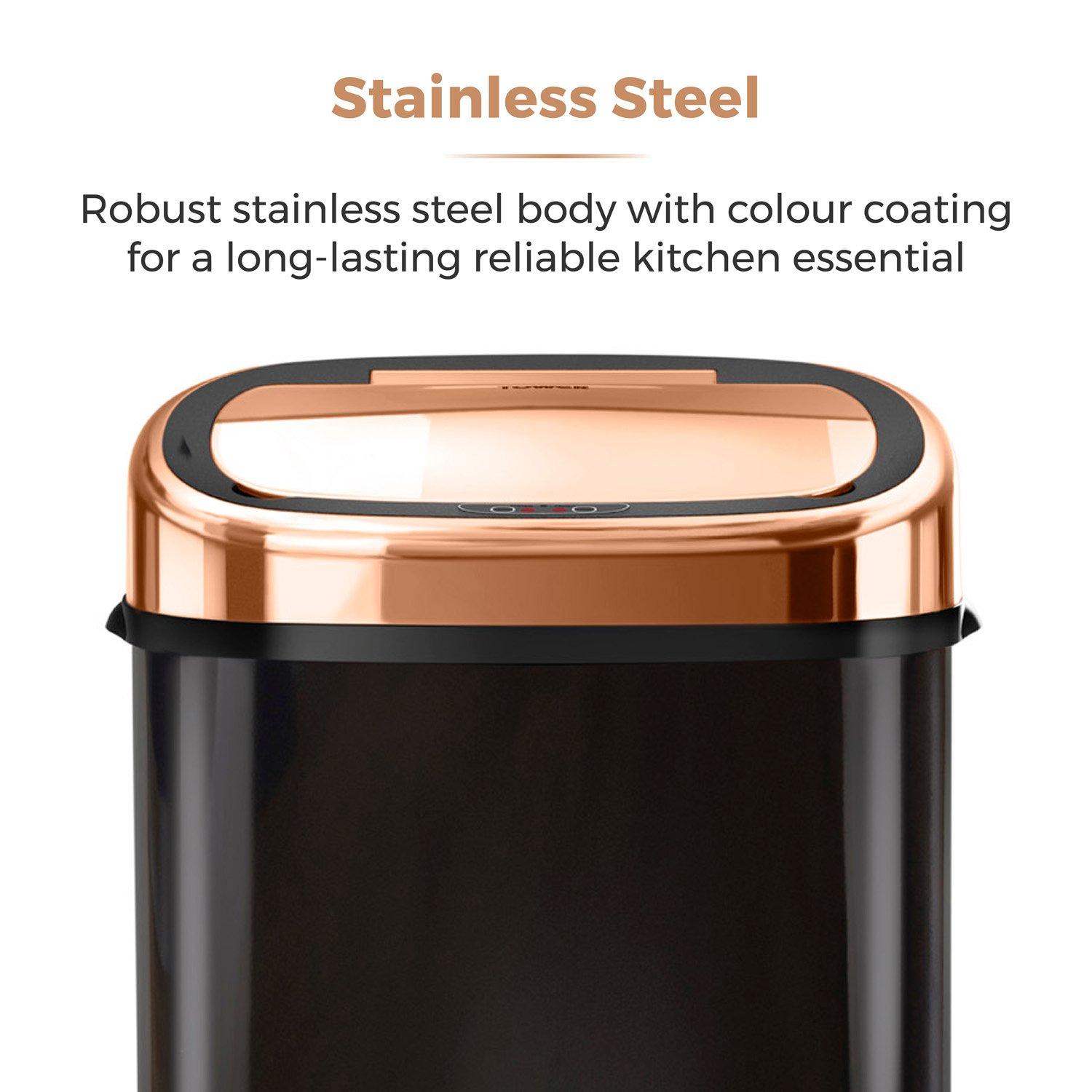 Black - Tower - Rose Gold 58 Litre Square Sensor Bin - 6