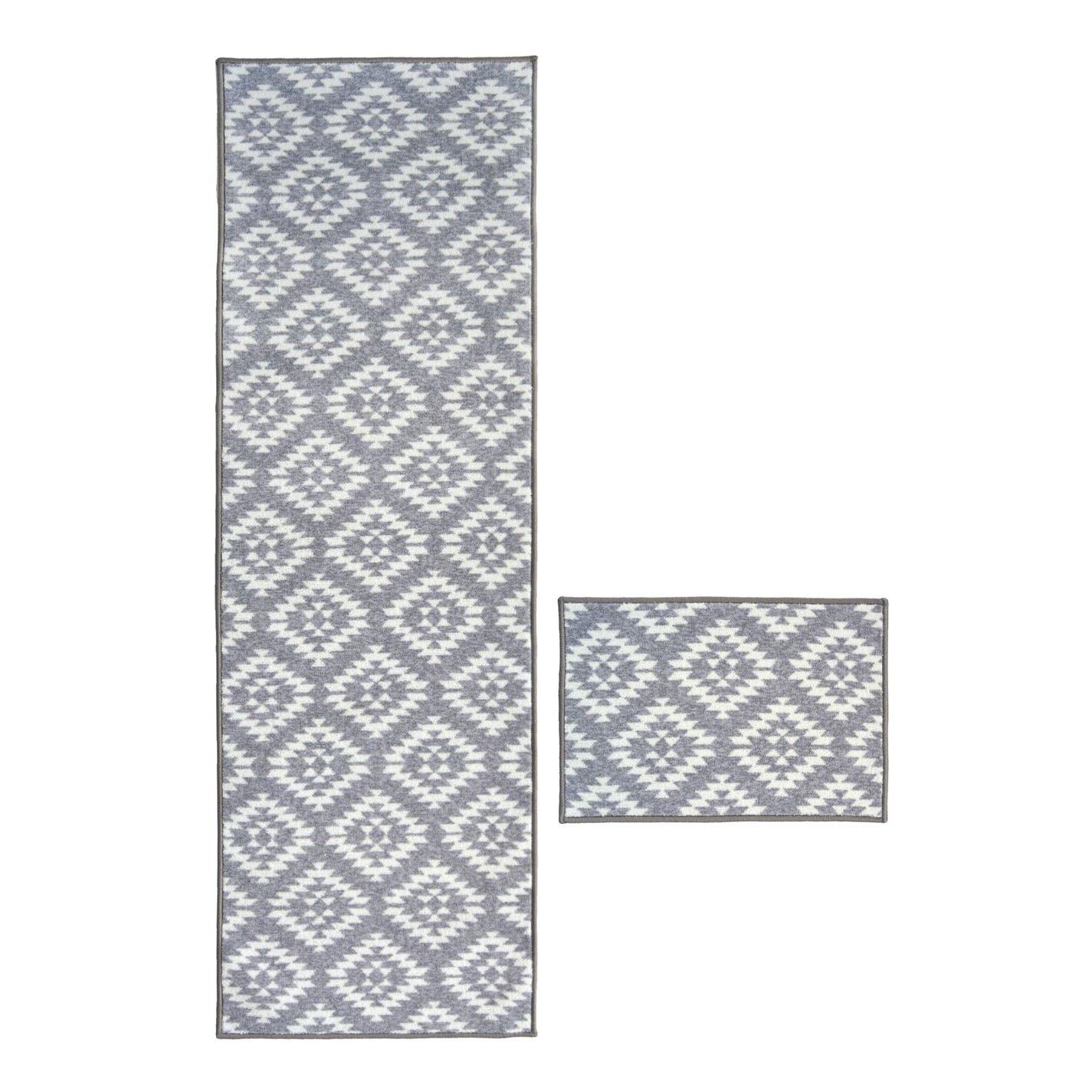 Grey - Homemaker - Aztec Tile Runner & Mat Set - 1