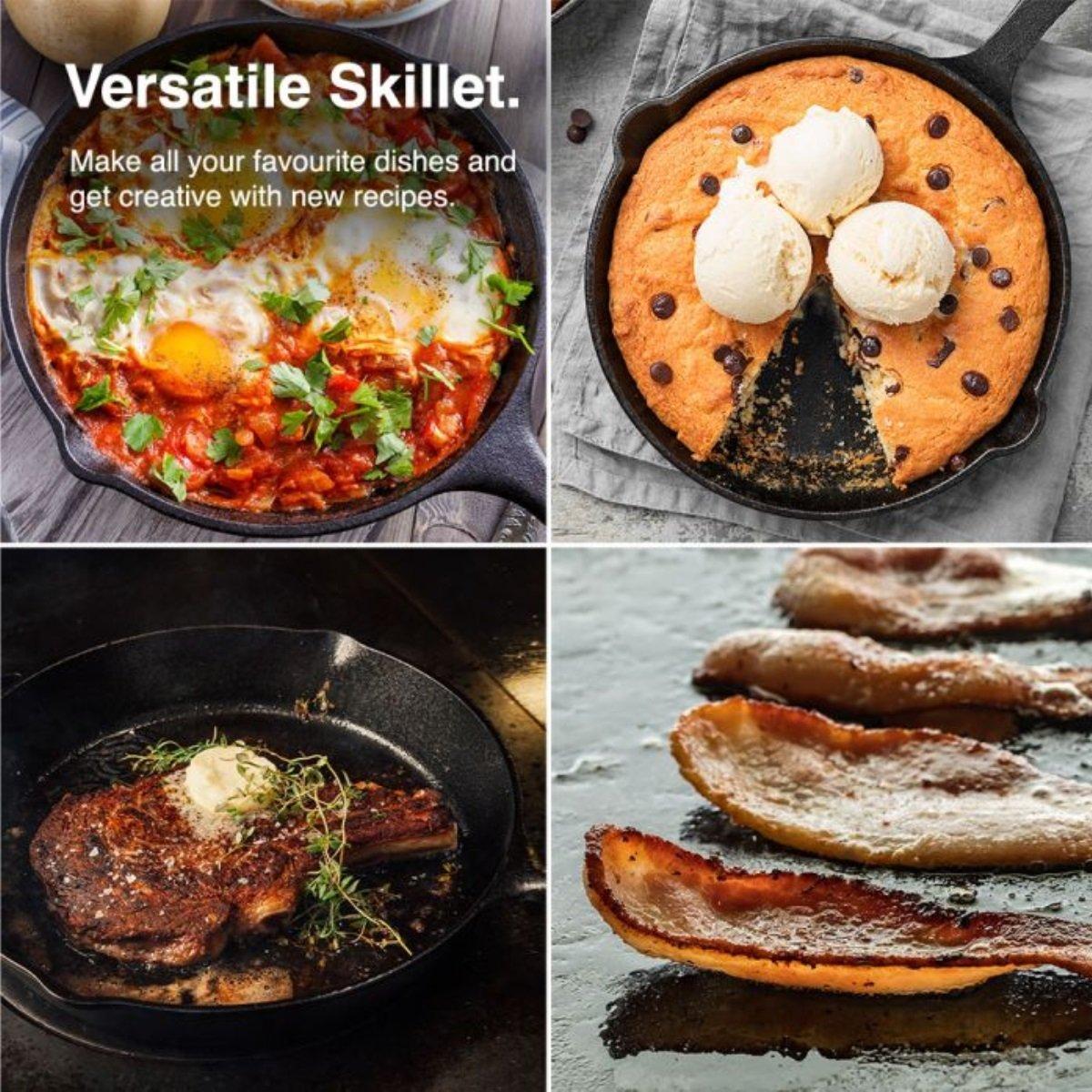 Black - VonShef - VonShef Cast Iron Skillet 10 Frying Pan - 5