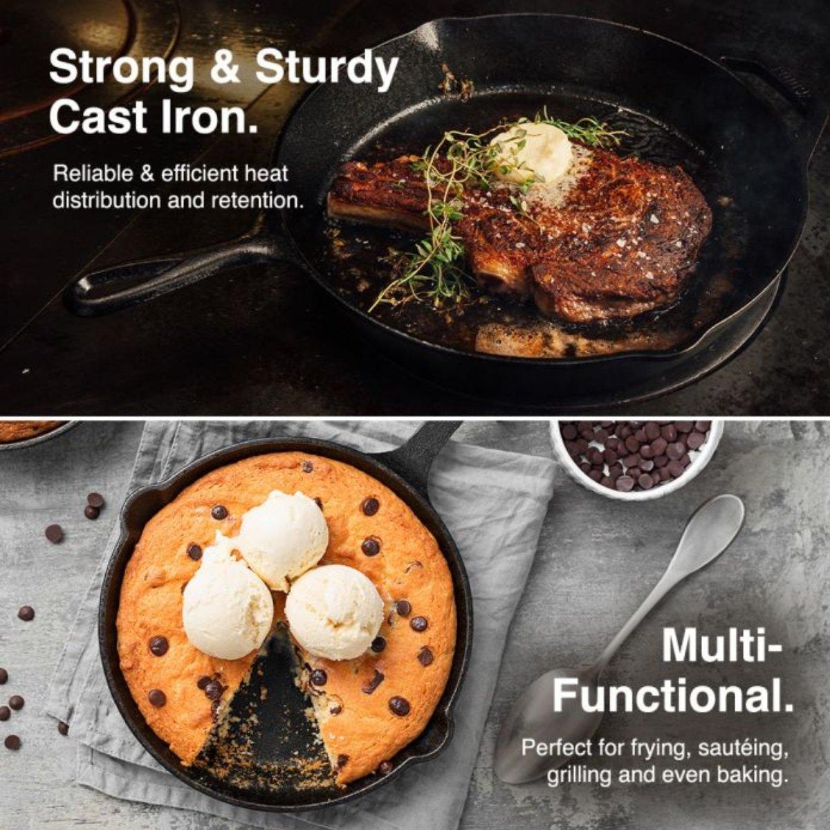 Black - VonShef - VonShef Cast Iron Skillet 10 Frying Pan - 6