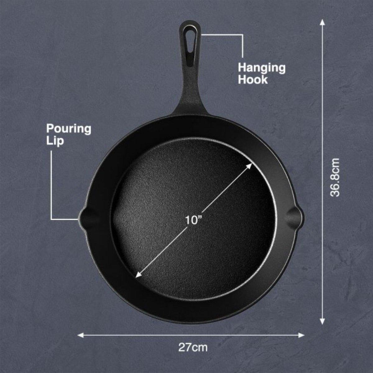 Black - VonShef - VonShef Cast Iron Skillet 10 Frying Pan - 7