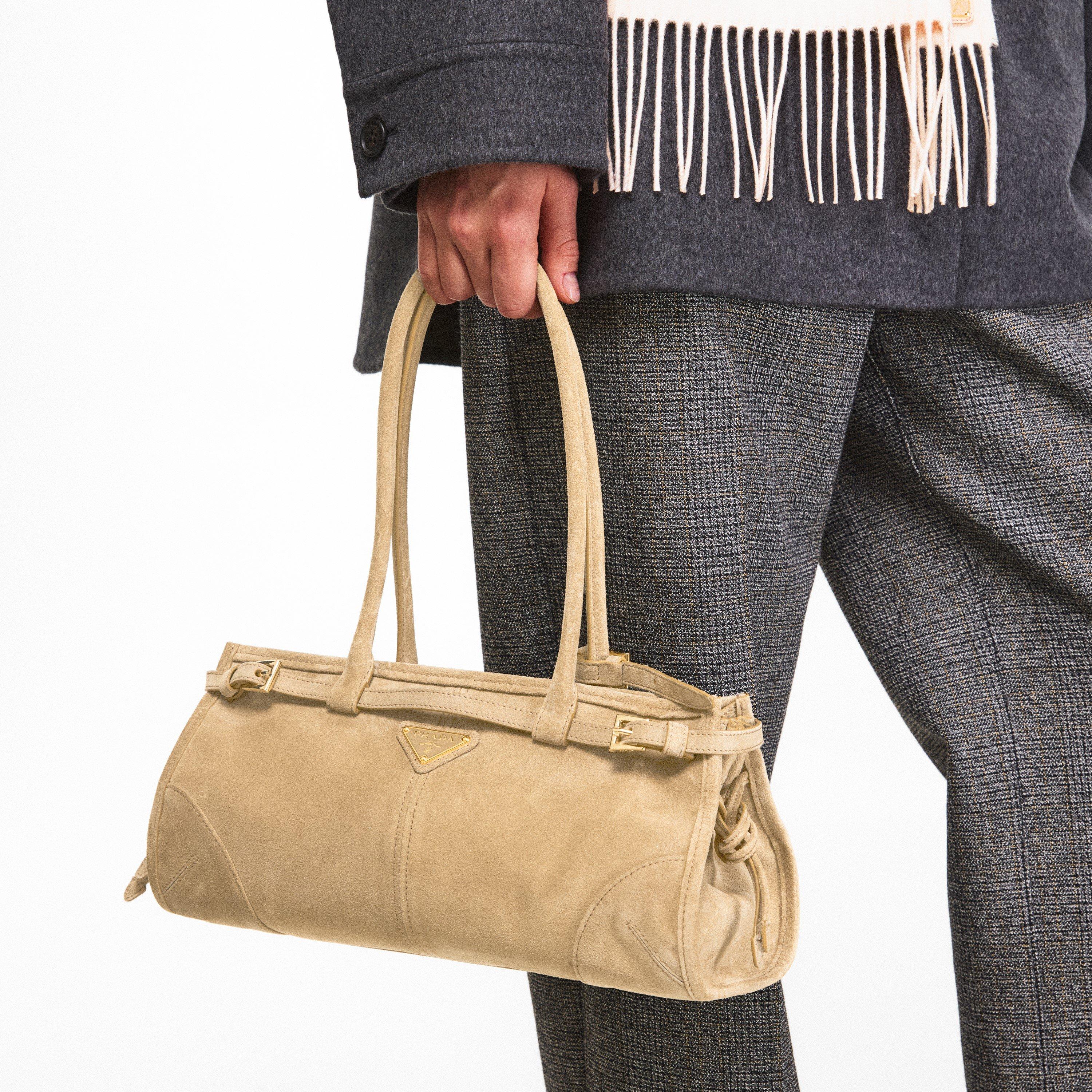 Desert Beige - Prada - Bonnie Medium Suede Handbag - 6