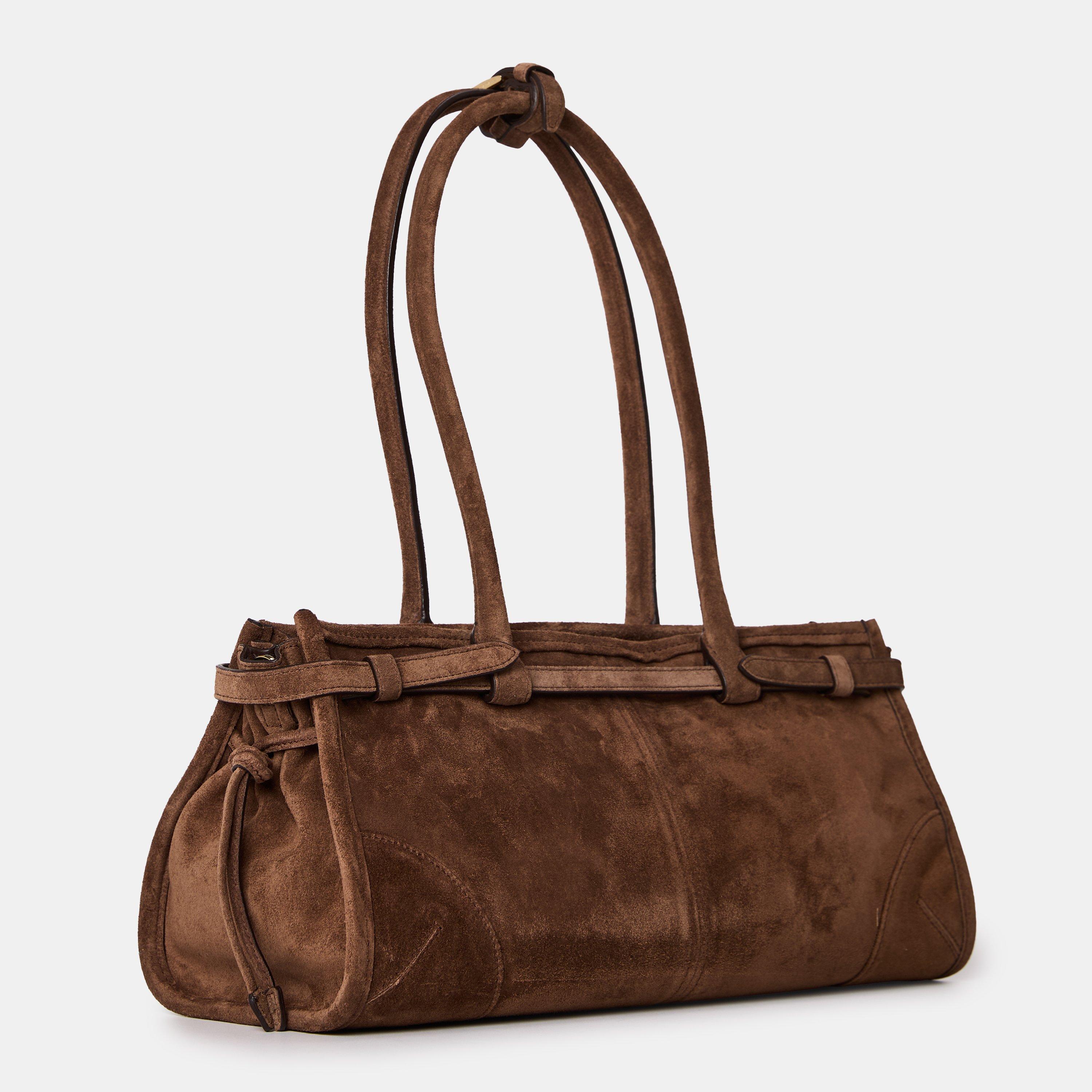 Cacao - Prada - Bonnie Medium Suede Handbag - 2