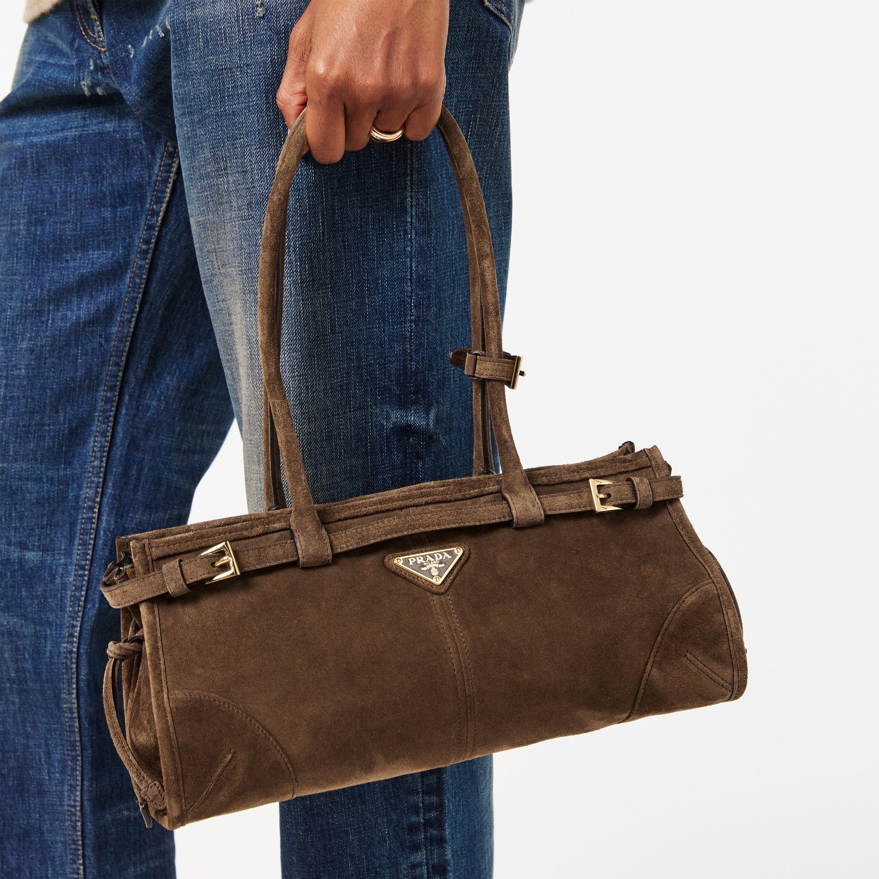 Cacao - Prada - Bonnie Medium Suede Handbag - 3