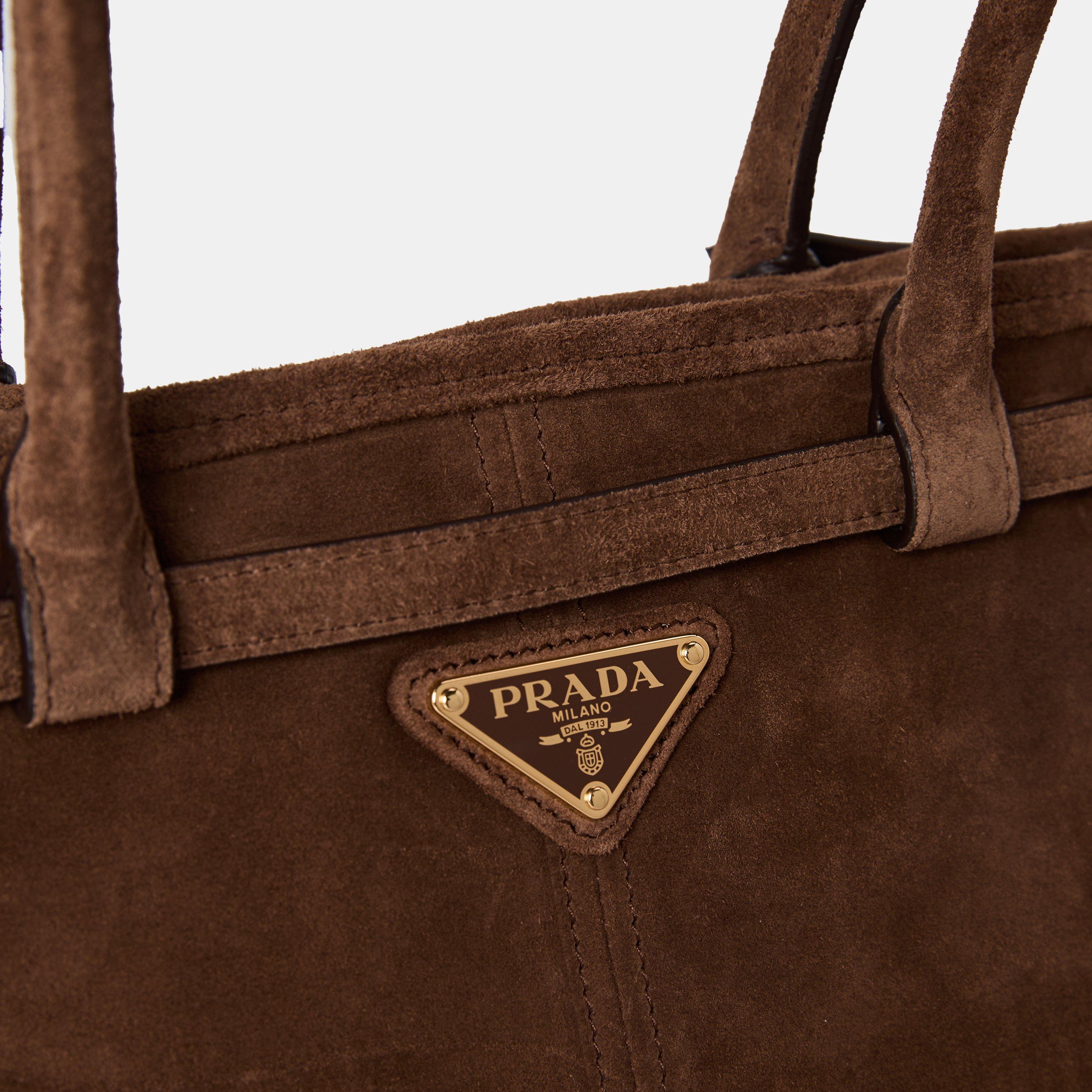 Cacao - Prada - Bonnie Medium Suede Handbag - 4