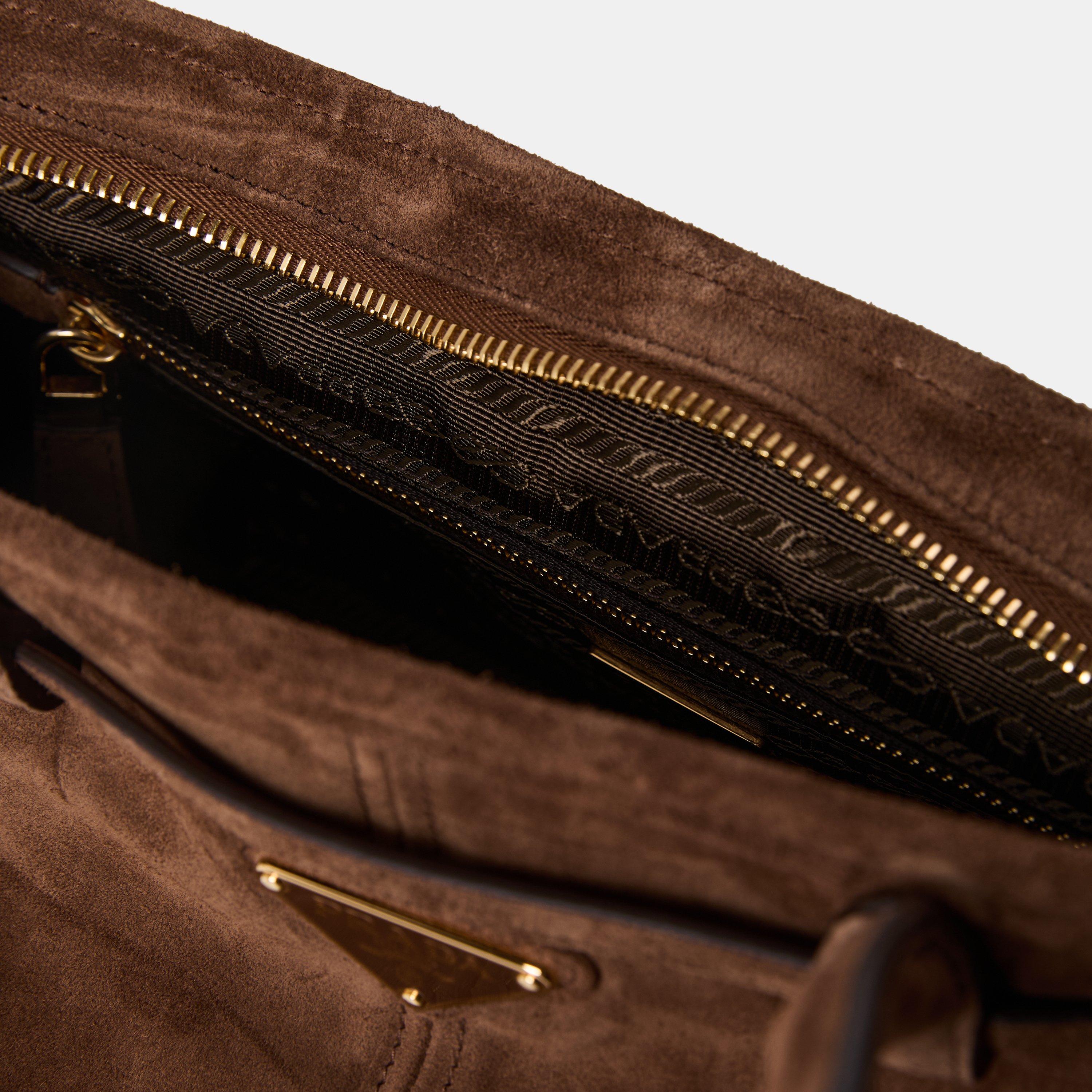 Cacao - Prada - Bonnie Medium Suede Handbag - 5