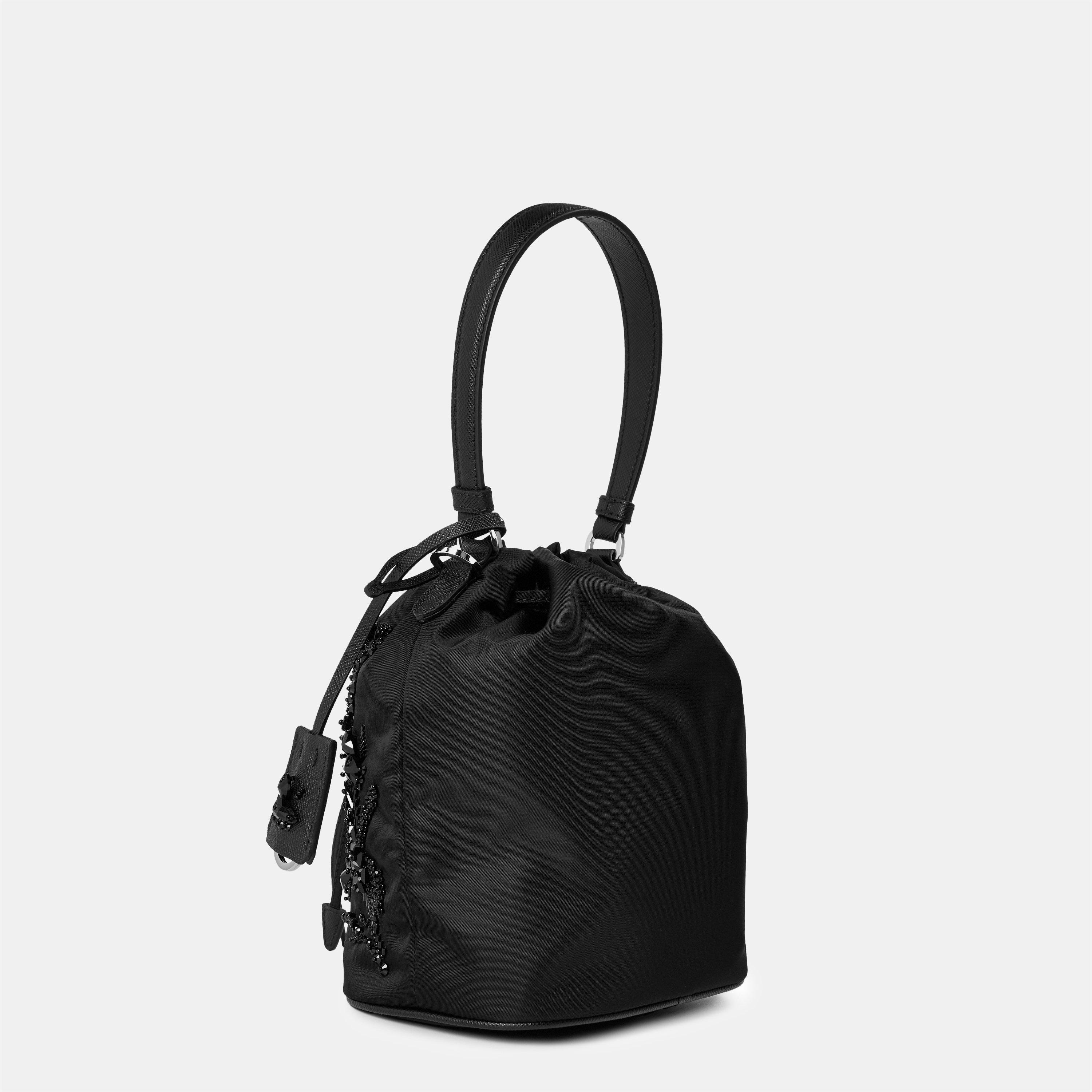 Nero - Prada - Embroidered Re-Nylon Mini Bucket Bag - 2