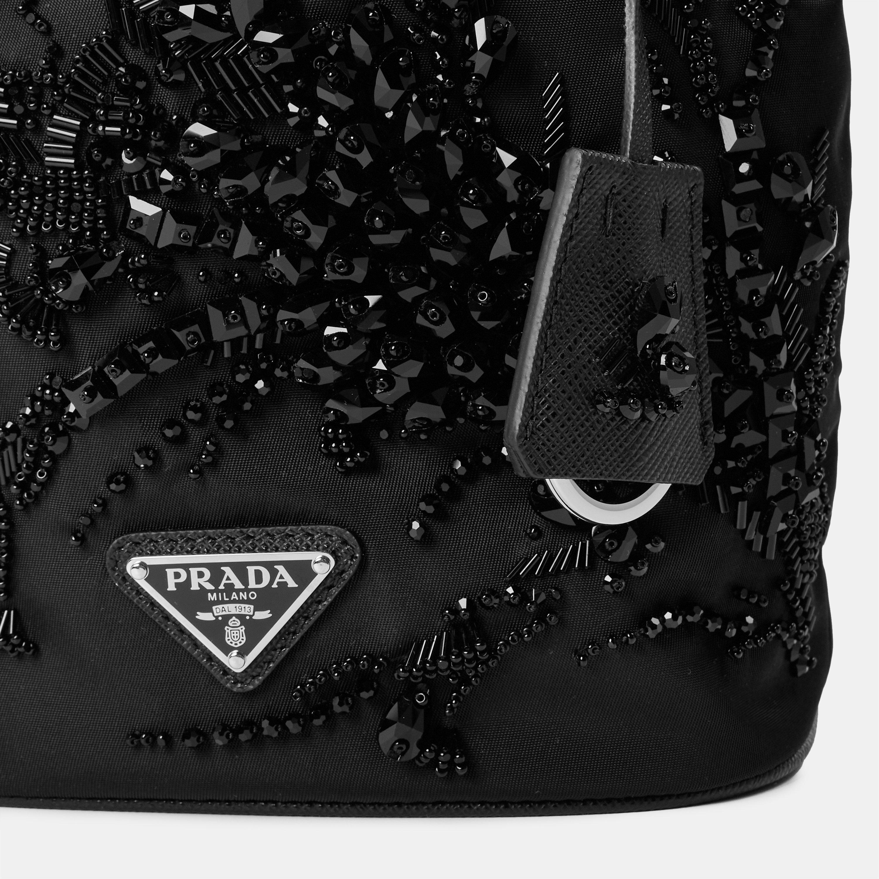 Nero - Prada - Embroidered Re-Nylon Mini Bucket Bag - 4