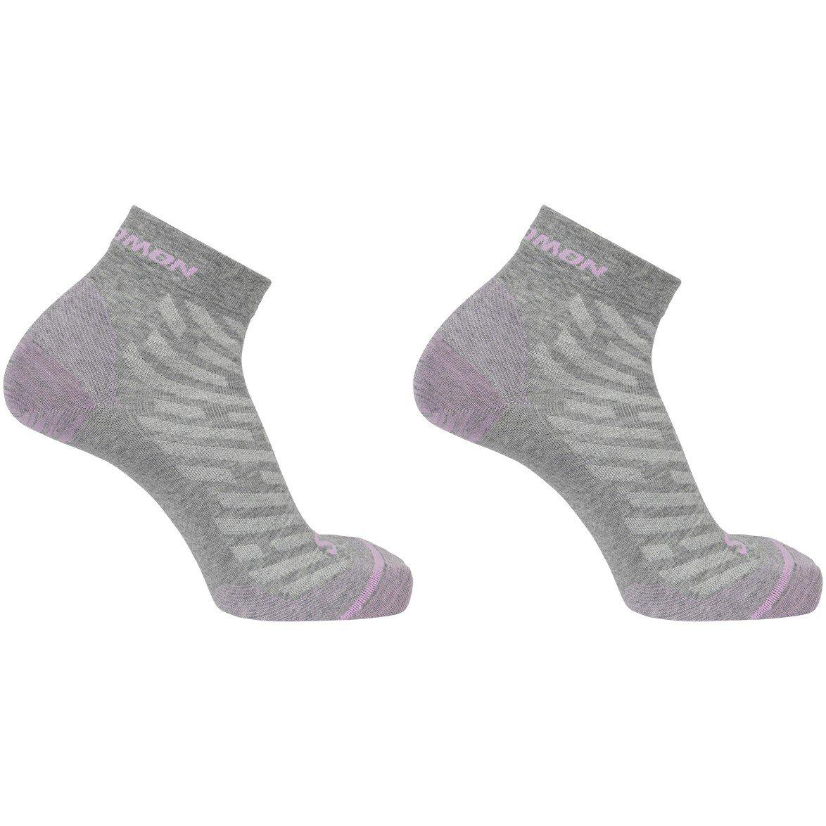 Grey/Lilac - Salomon - Wool Quarter 2 Pack Walking Socks Womens