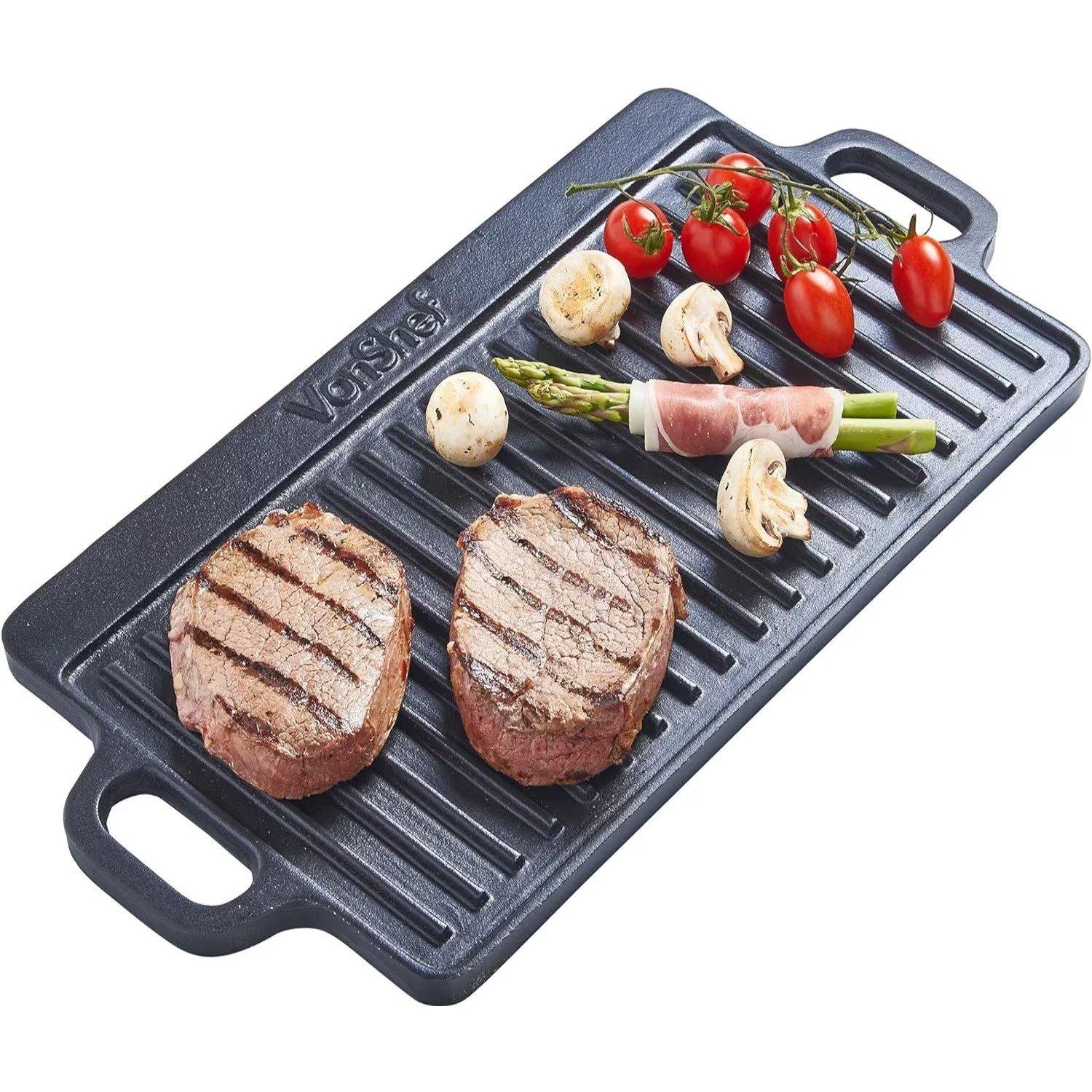 Black - VonShef - VonShef - 37cm Cast Iron Griddle - 1