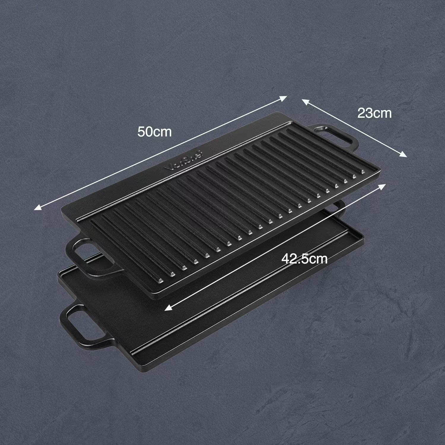 Black - VonShef - VonShef - 37cm Cast Iron Griddle - 3