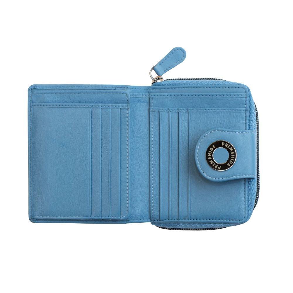 Blue - PRIMEHIDE Leather - Flavia Medium Zip Around Leather Trifold Purse - 2