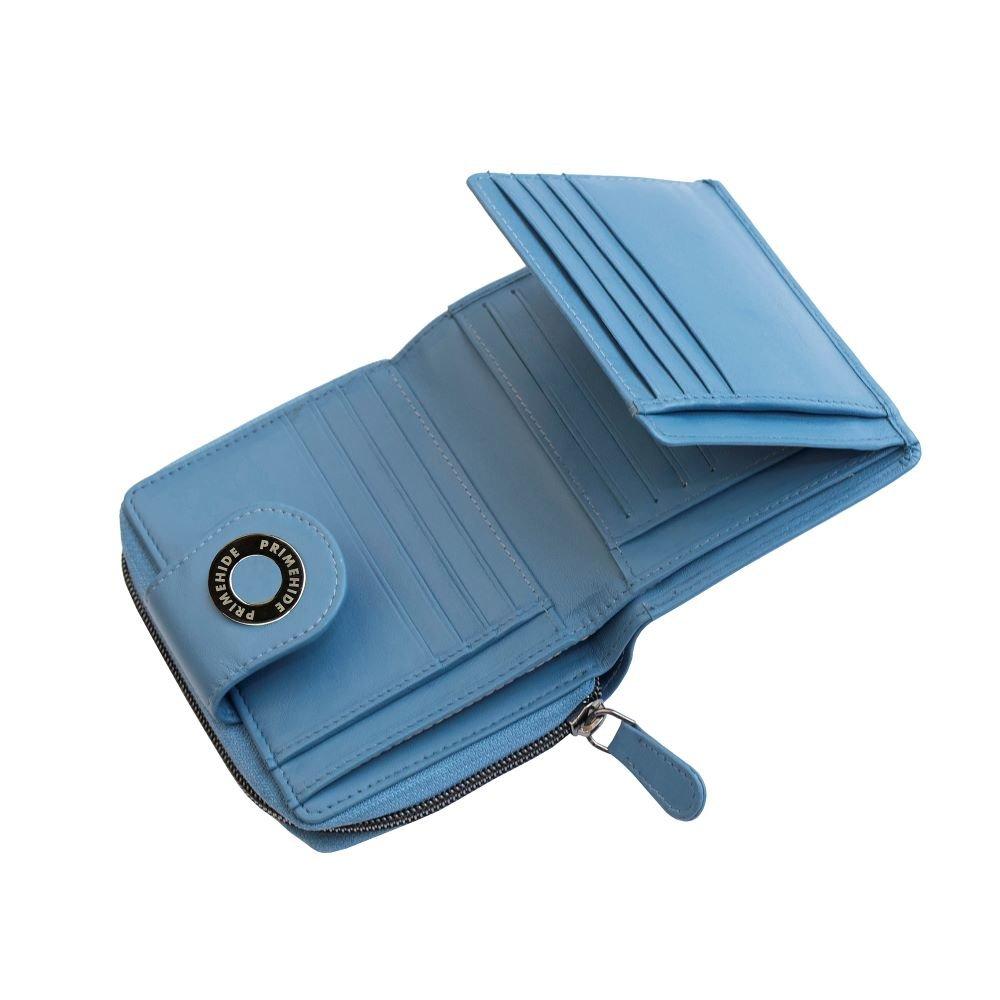 Blue - PRIMEHIDE Leather - Flavia Medium Zip Around Leather Trifold Purse - 3