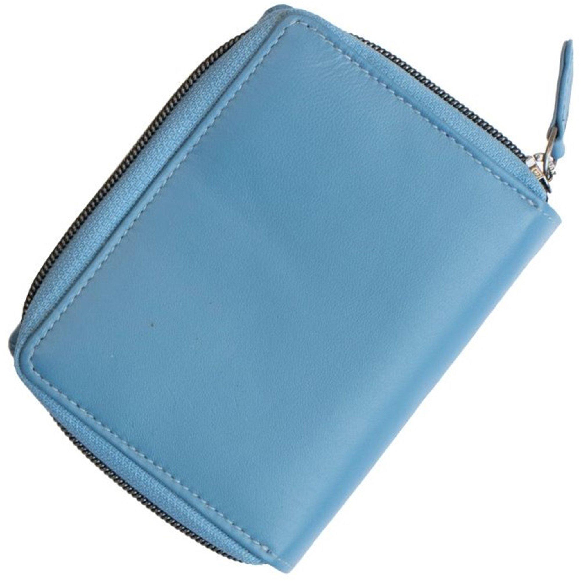 Blue - PRIMEHIDE Leather - Flavia Medium Zip Around Leather Trifold Purse - 4