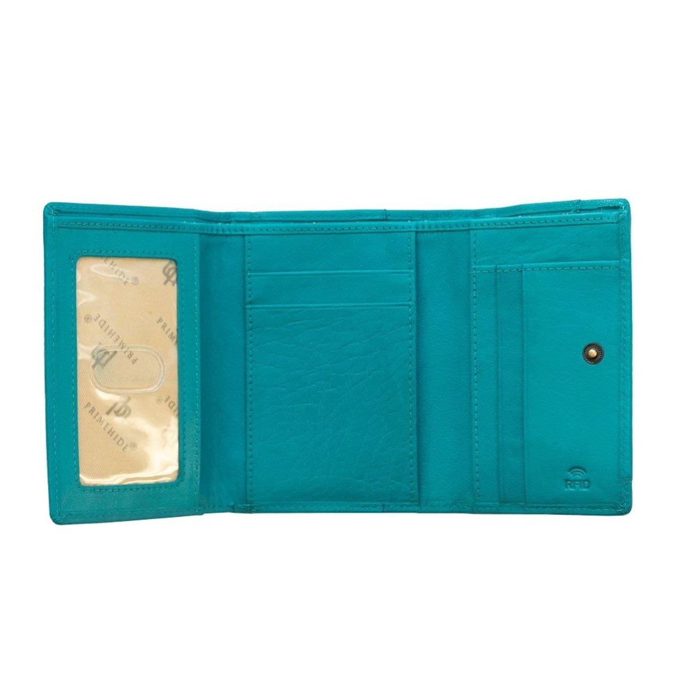 Turquoise - PRIMEHIDE Leather - Velura Clip Frame Trifold Purse - 4