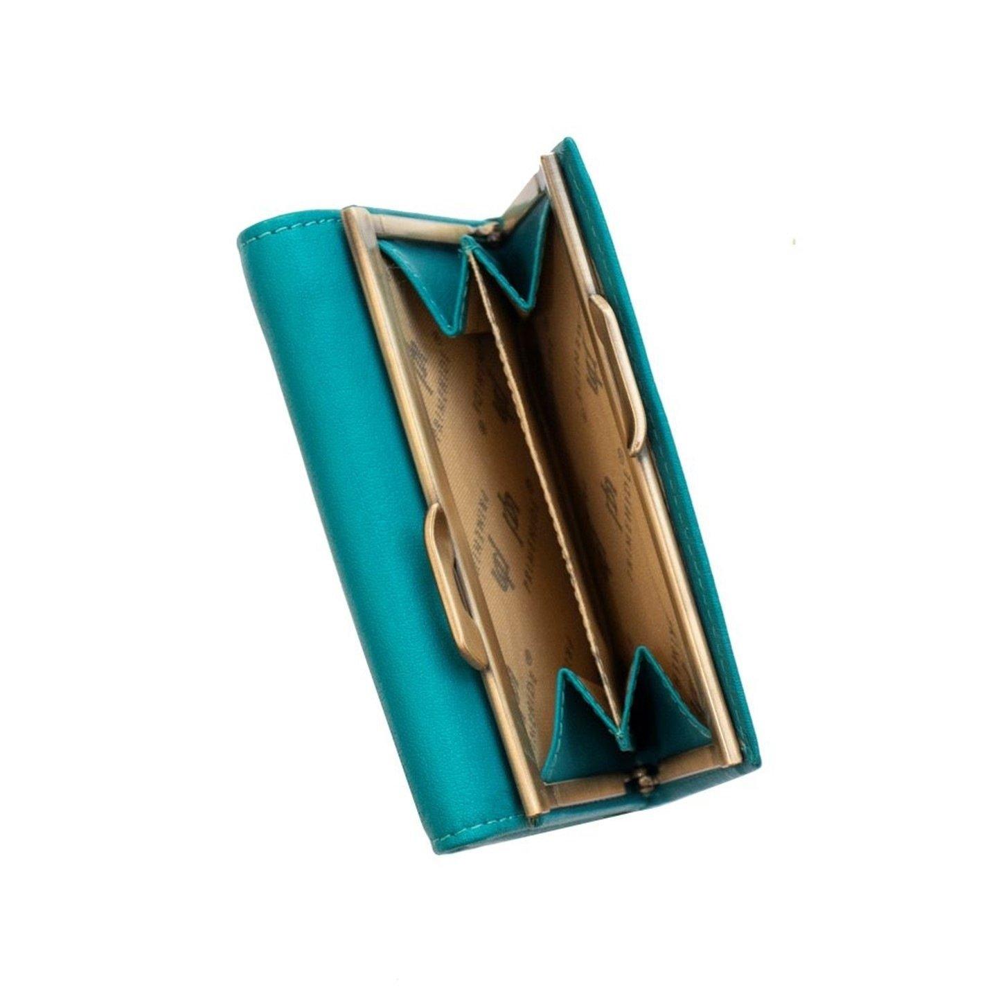 Turquoise - PRIMEHIDE Leather - Velura Clip Frame Trifold Purse - 5