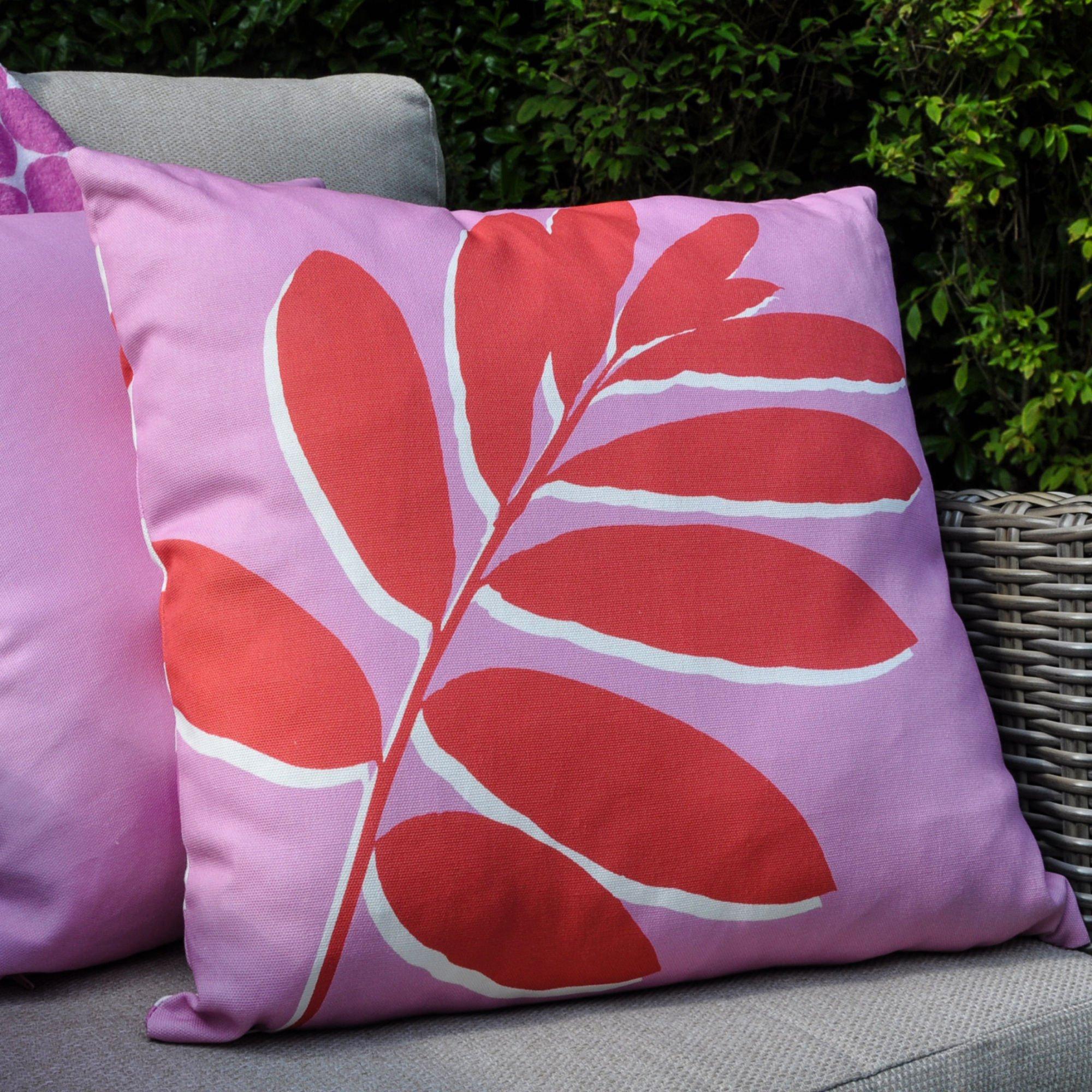 Fusion  Leaf Print Indoor Outdoor Filled Cushion - Pink - 43 x 43cm