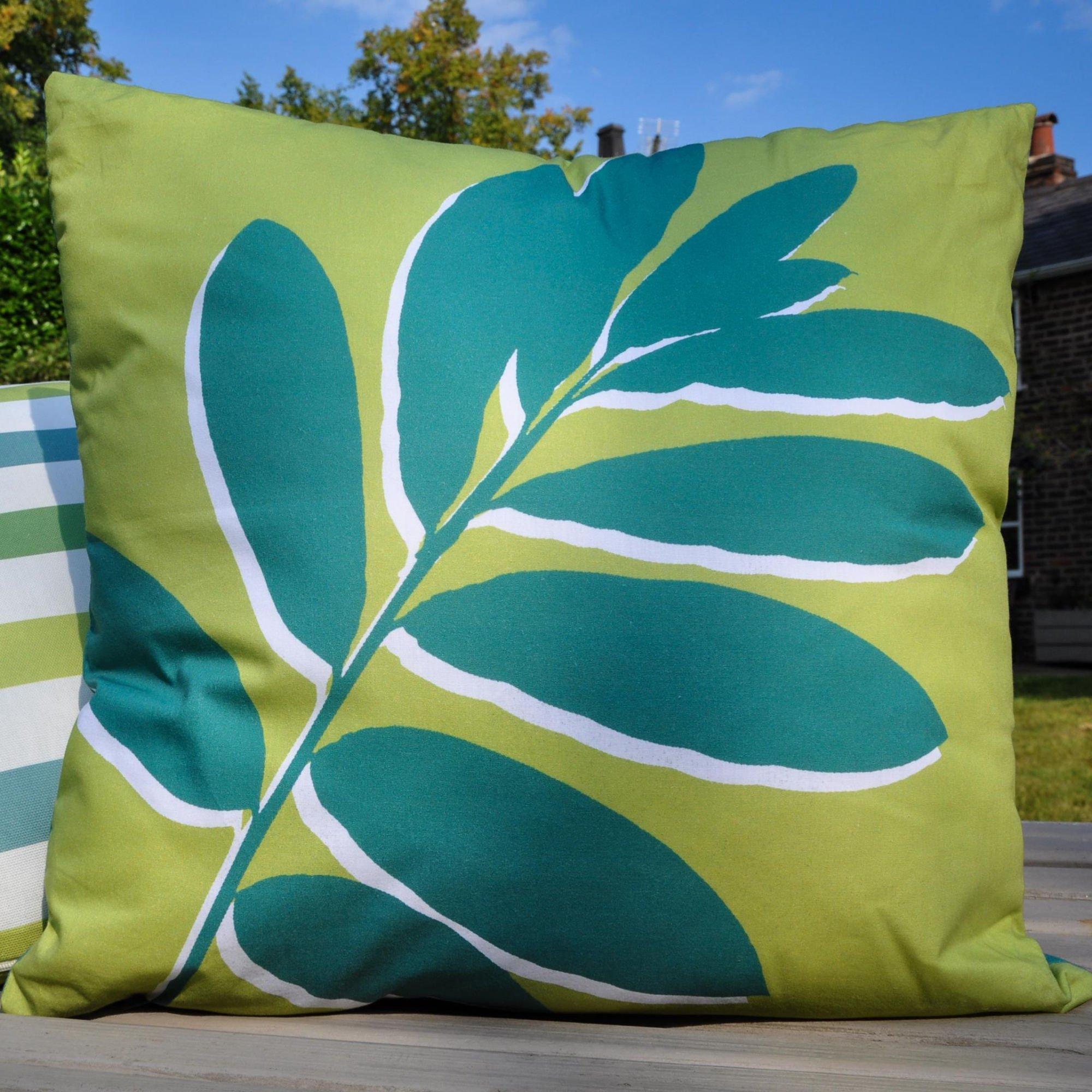 Fusion  Leaf Print Indoor Outdoor Filled Cushion - Green - 43 x 43cm