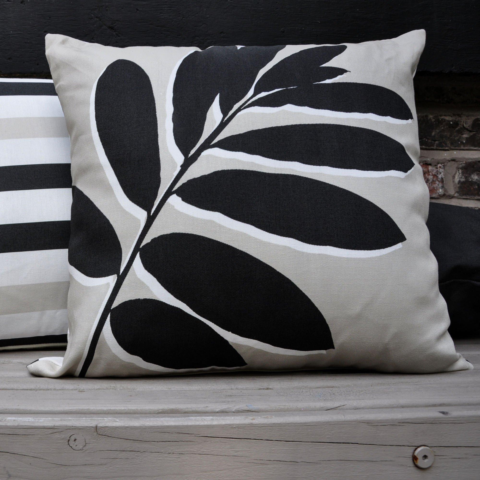 Fusion  Leaf Print Indoor Outdoor Filled Cushion - Natual - 43 x 43cm