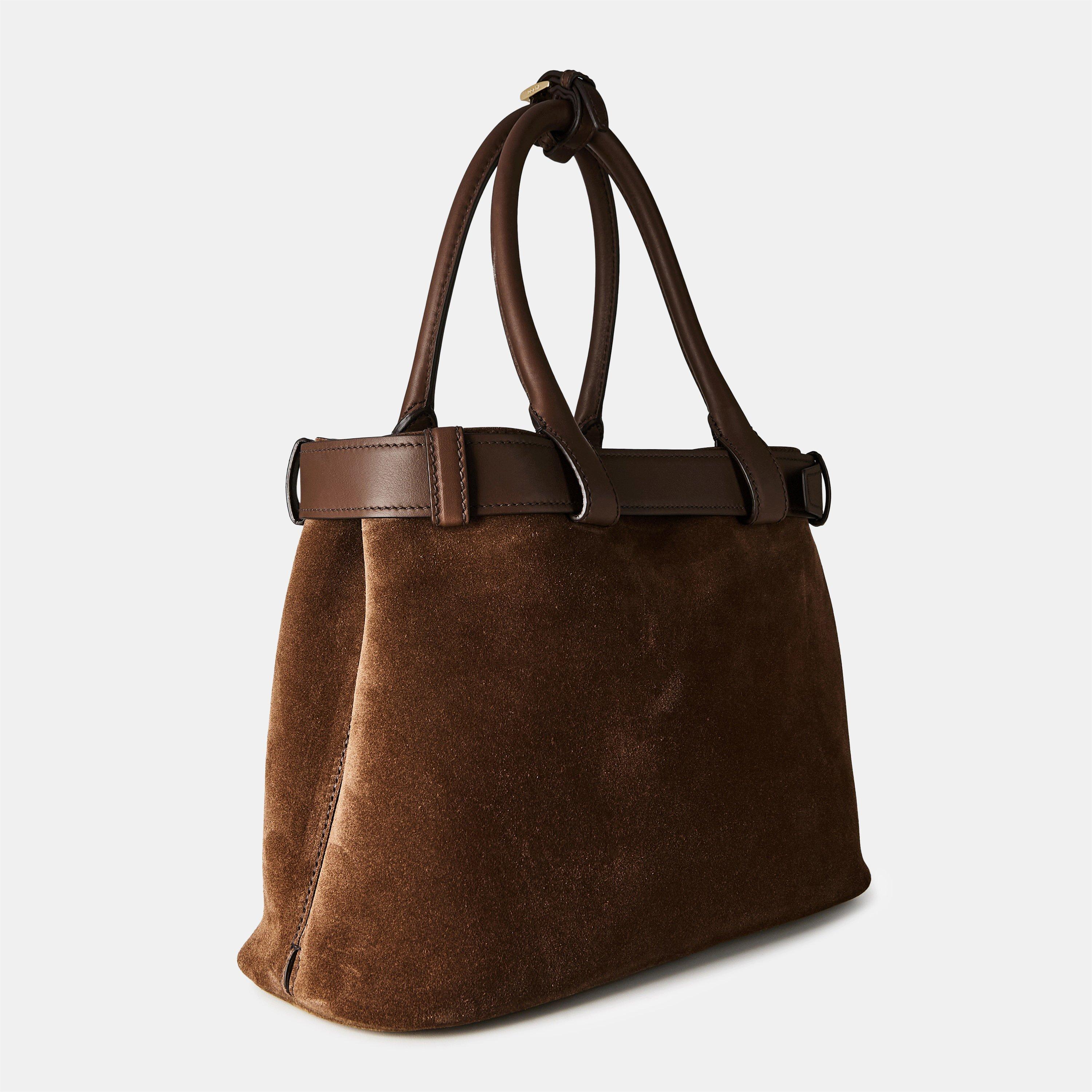 Cacao - Prada - Medium Belt Buckle Suede Bag With Belt - 2