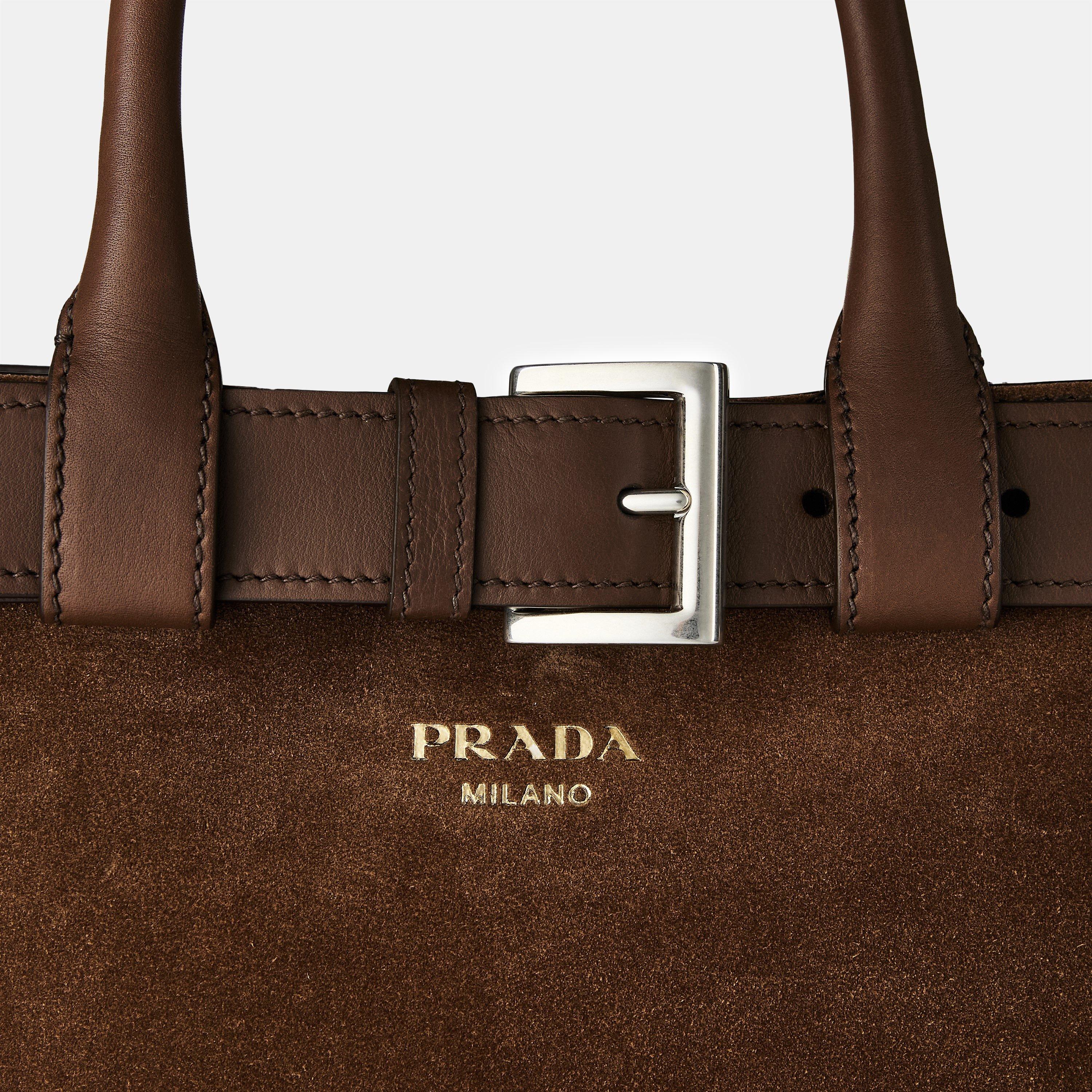 Cacao - Prada - Medium Belt Buckle Suede Bag With Belt - 4