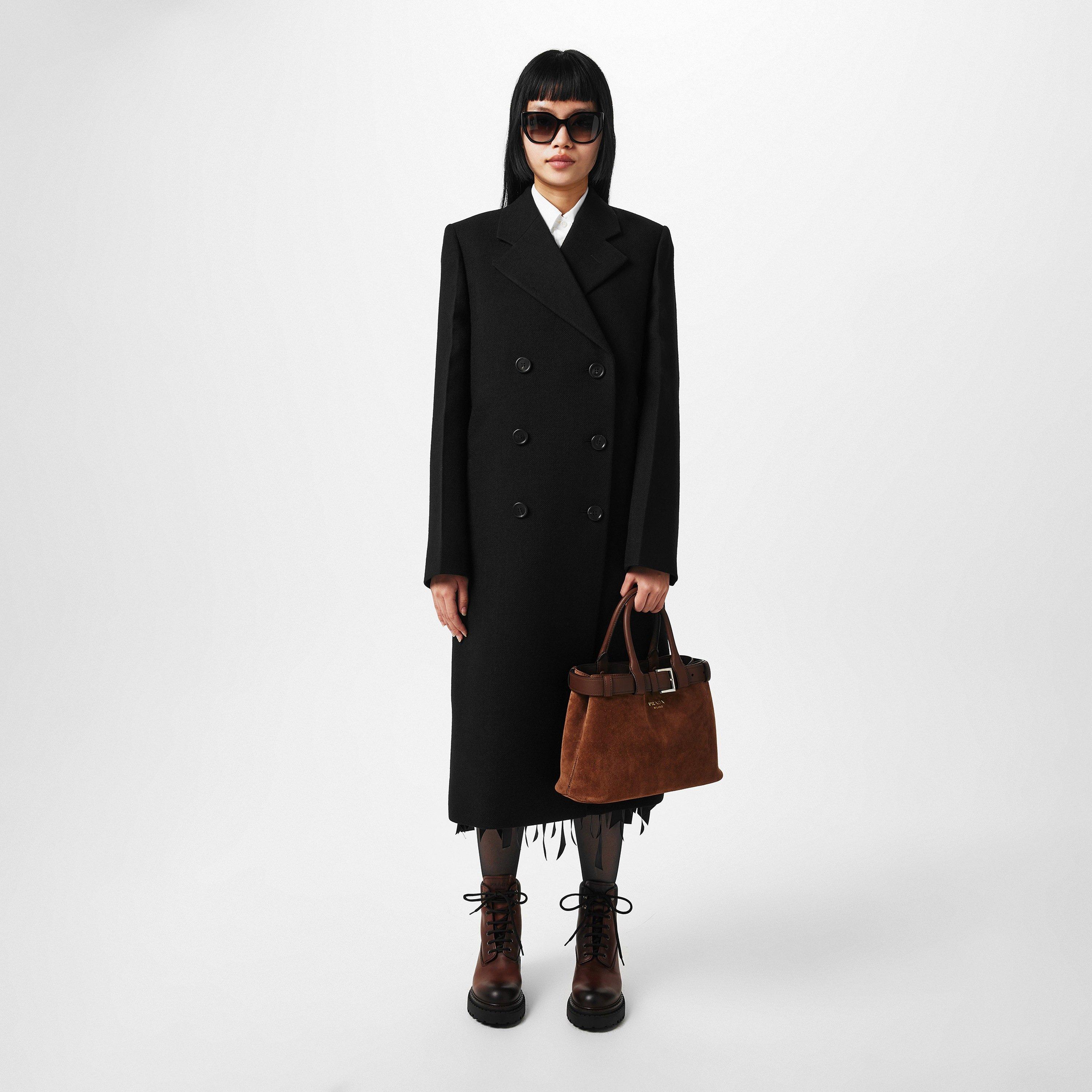 Cacao - Prada - Medium Belt Buckle Suede Bag With Belt - 5