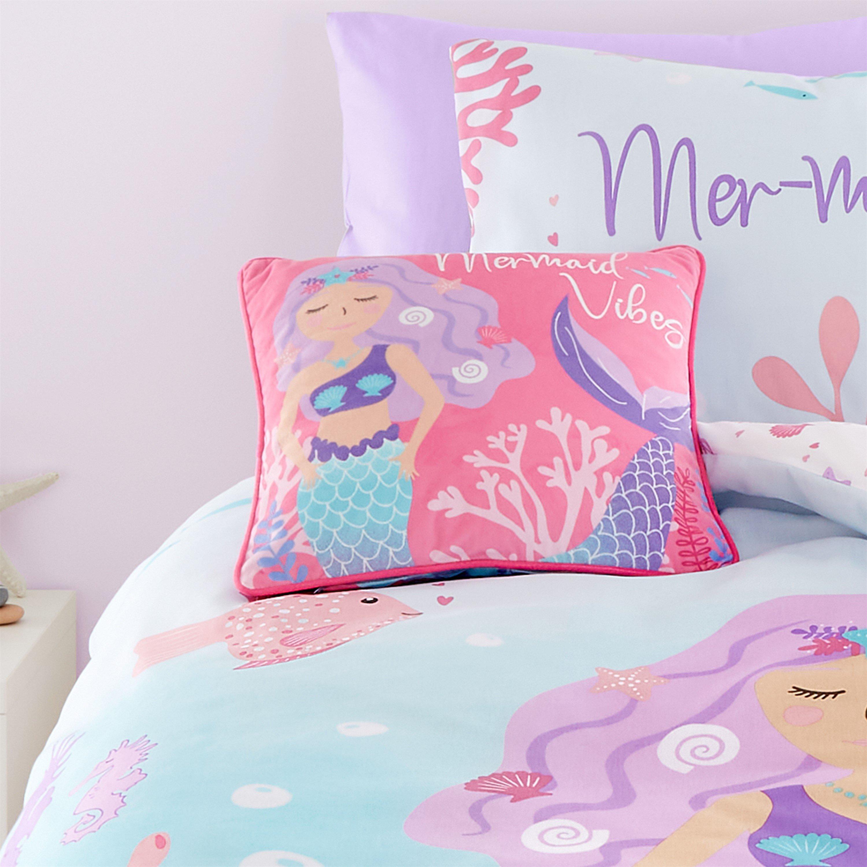 Bedlam  Kids Mermaid Vibes Velvet Filled Kids Cushion - Pink - 43 x 43cm