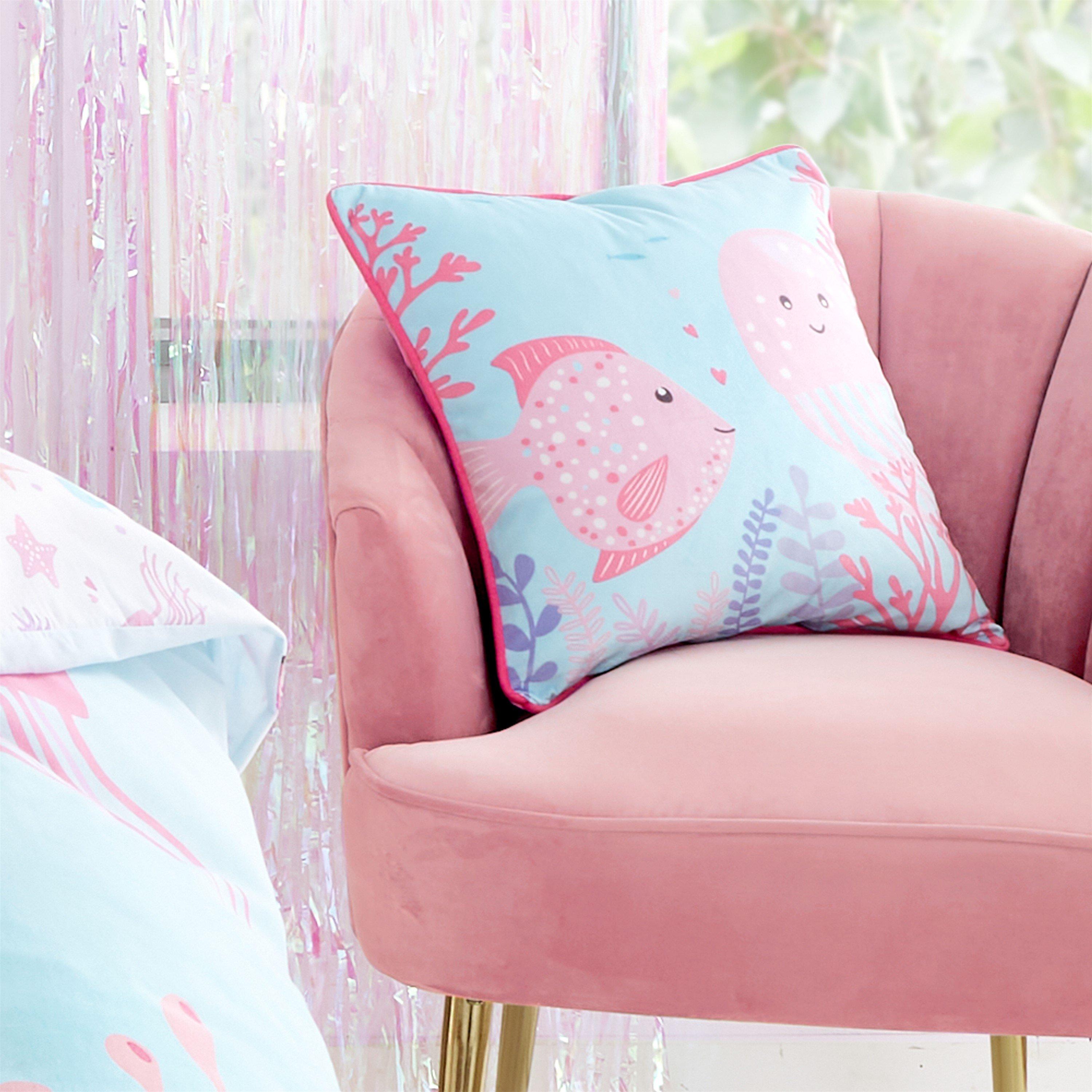 Pink - Bedlam - Mermaid Vibes Velvet Filled Kids Cushion - 2