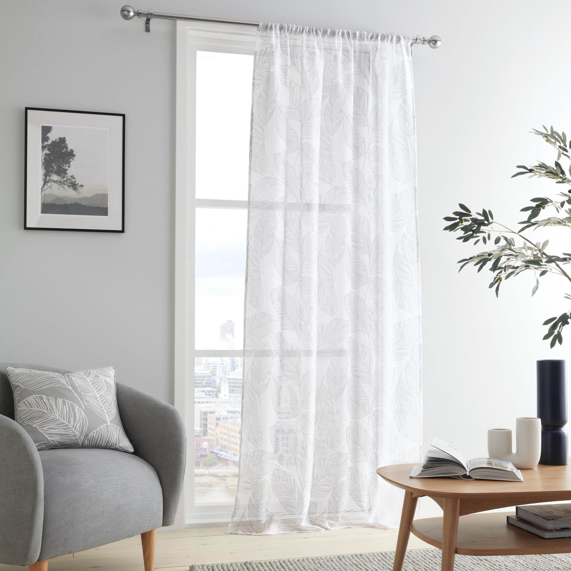 Fusion  Matteo Voile Panel With Summer Leaf Design - Grey - 140x137cm