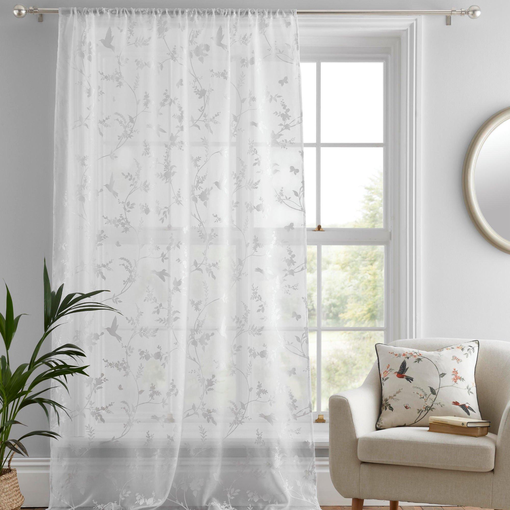 Dreams And Drapes  Darnley Voile Summer Floral Slot Top Panel - White - 137x122cm