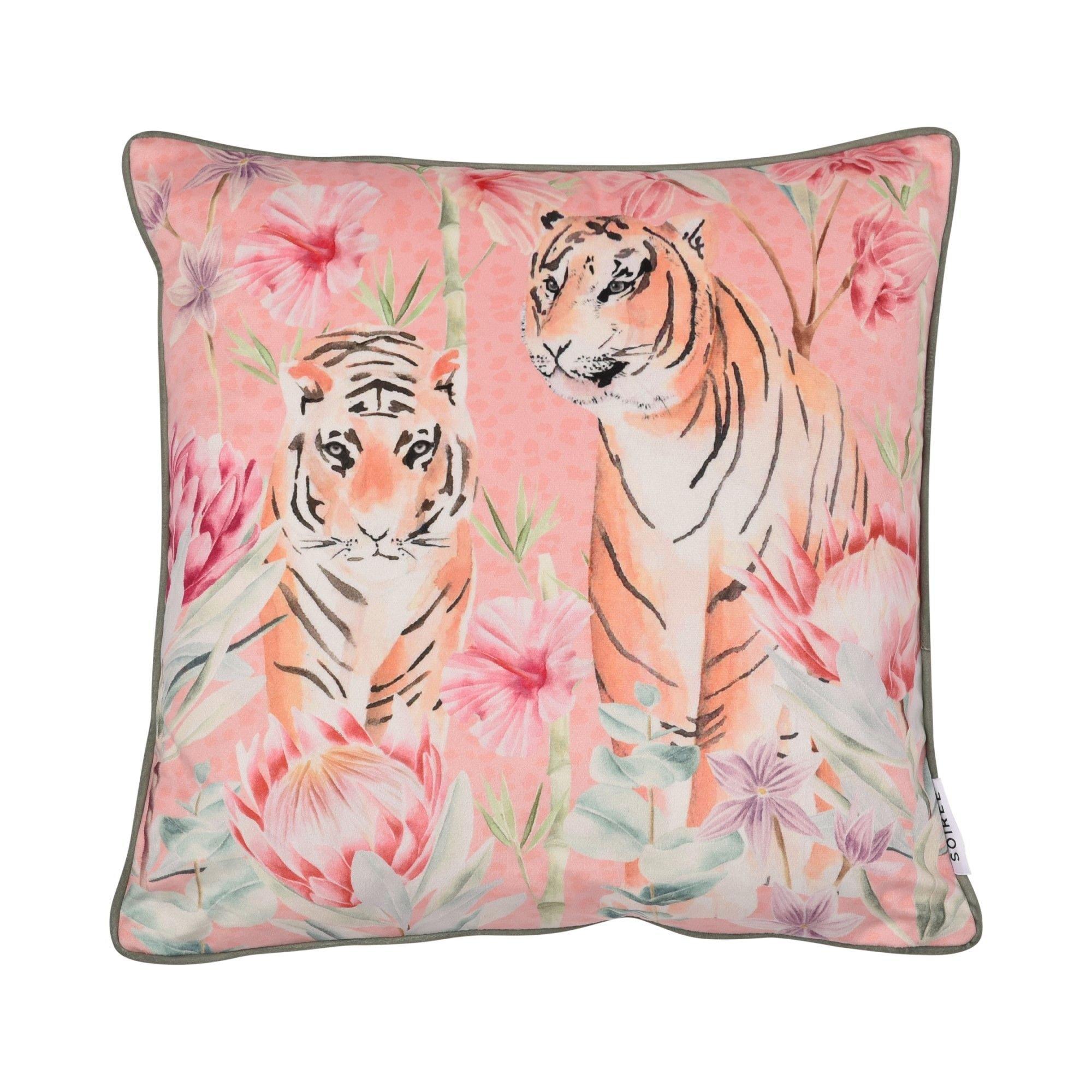 Coral - Serene Home - Tropical Leopard Velvet Filled Cushion - 3