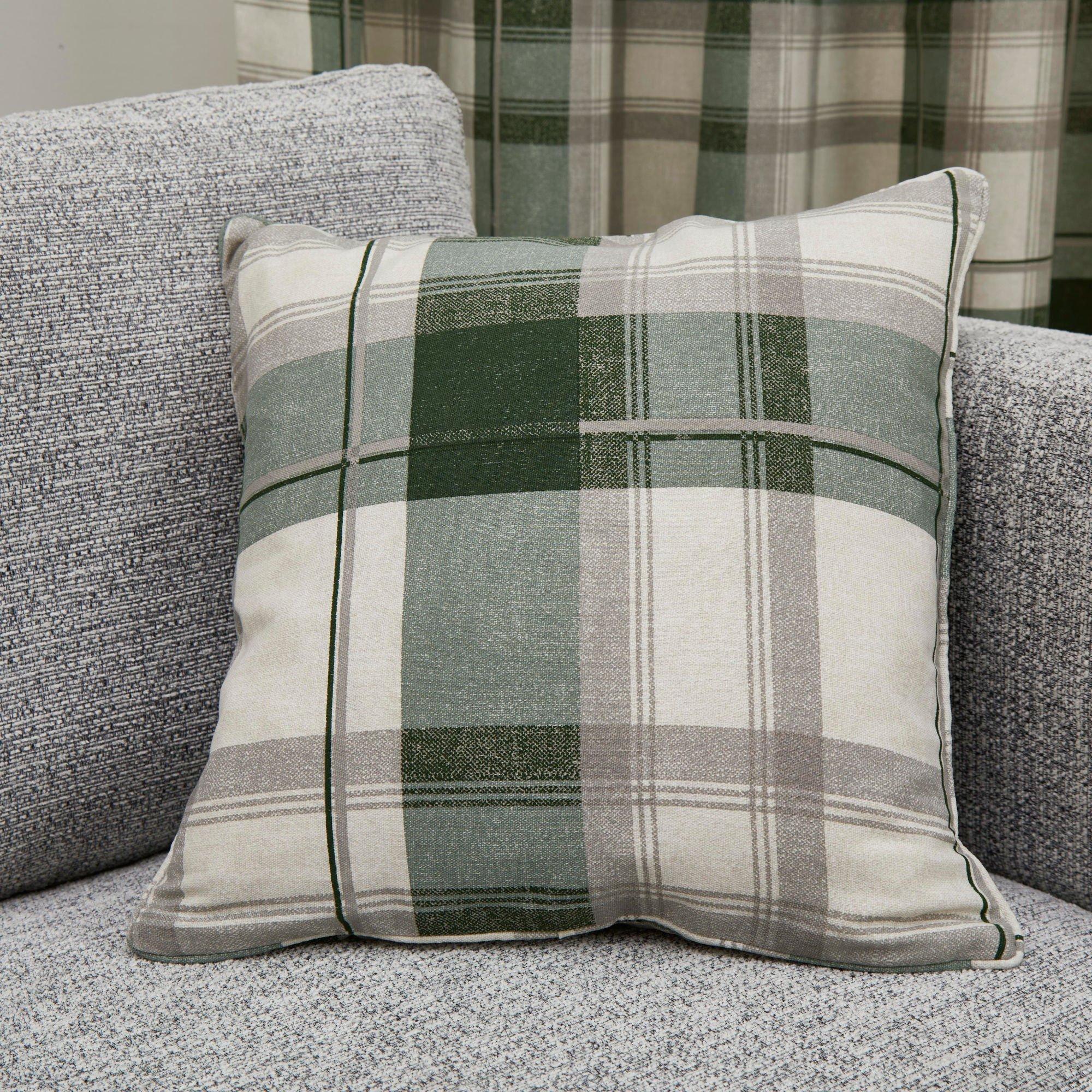 Fusion  Balmoral Check Cotton Filled Cushion - Bottle Green - 43 x 43cm